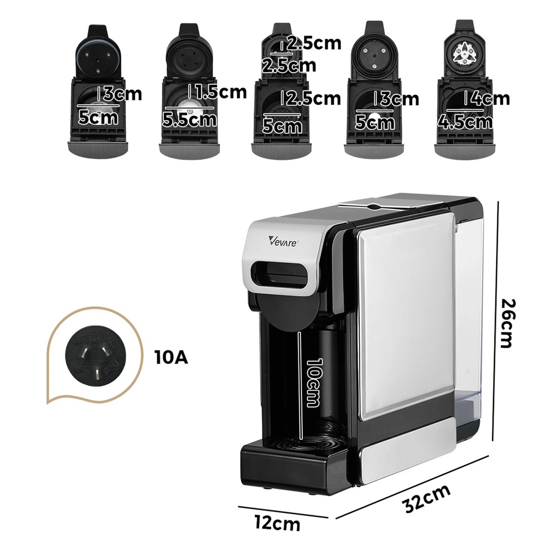 2 Vevare 5 in 1 Capsule Coffee Machine 19Bar Nespresso Dolce-Gusto Pod K-Cup Maker - Black, 2 of 4