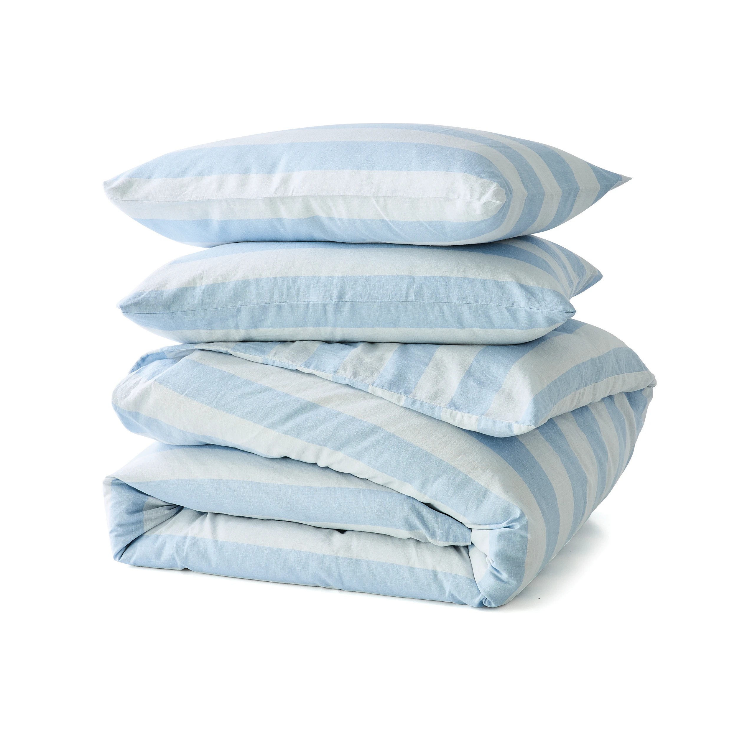 5 Stripe Cotton Linen Quilt Cover Set - Queen Bed, Blue, 5 of 7