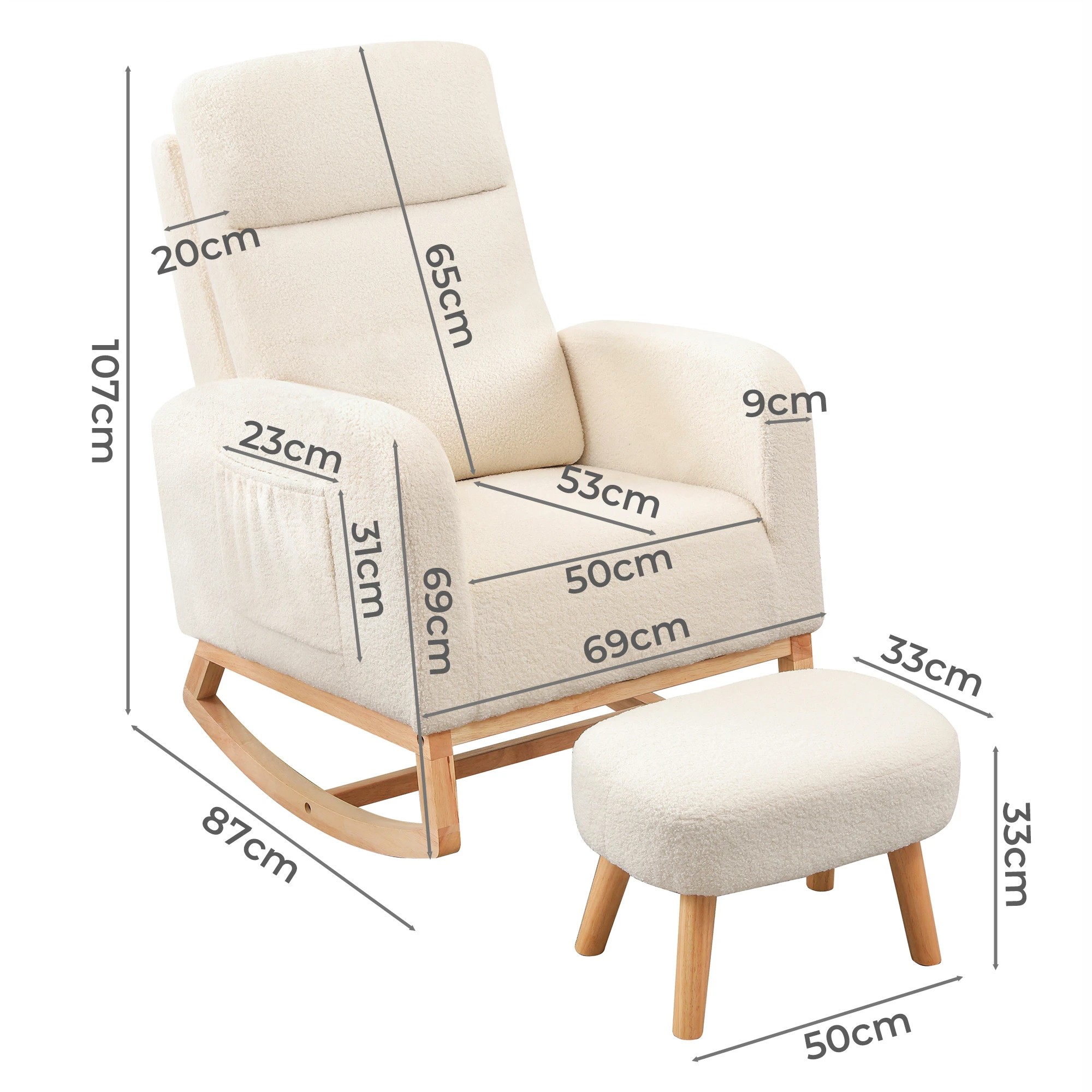 3 Levede Rocking Chair Beige With Cushion & Stool, 3 of 7