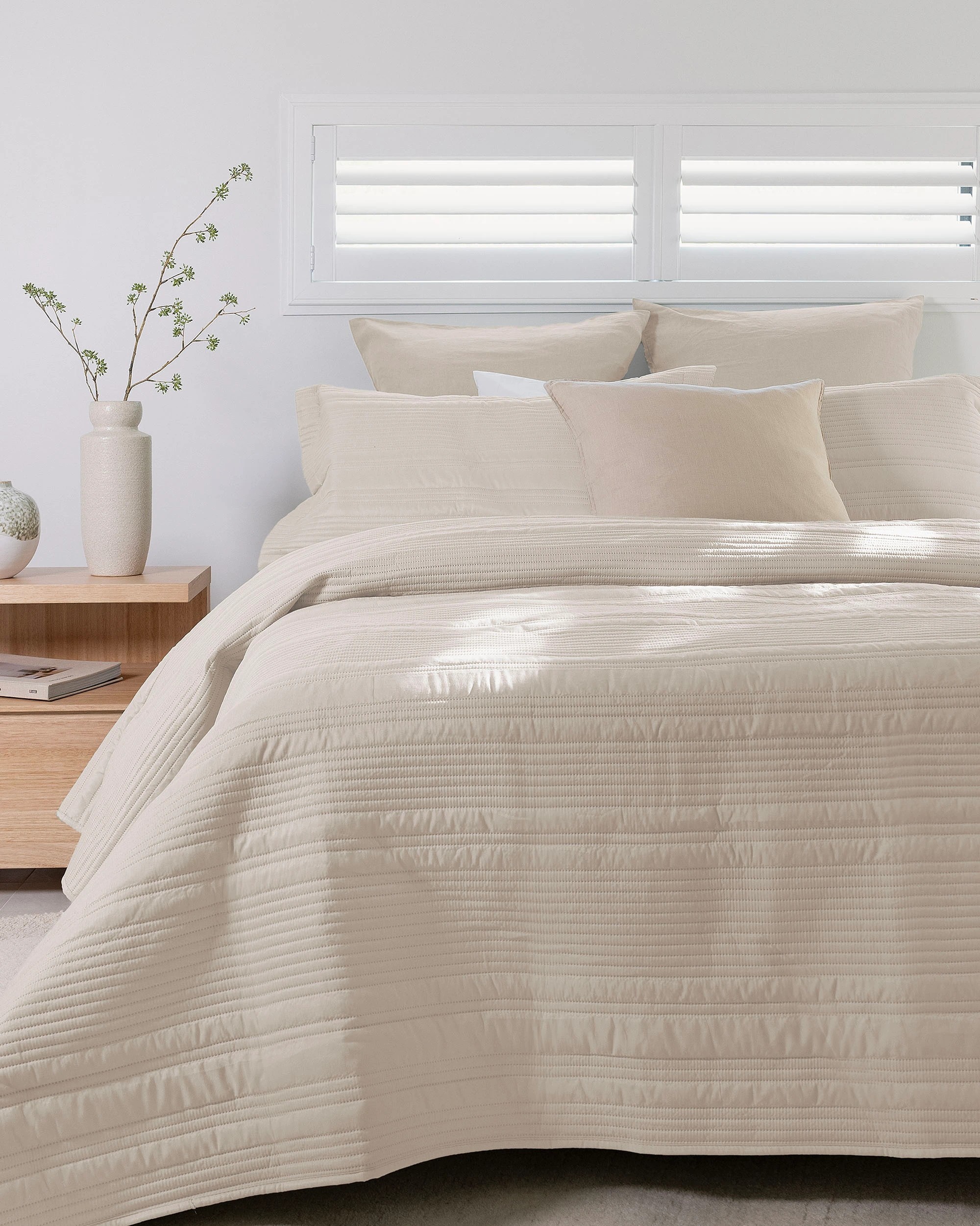 1 Bambury Flinders Embossed Microfibre Lightweight Coverlet Set Pebble - Single/Double - Natural, 1 of 4