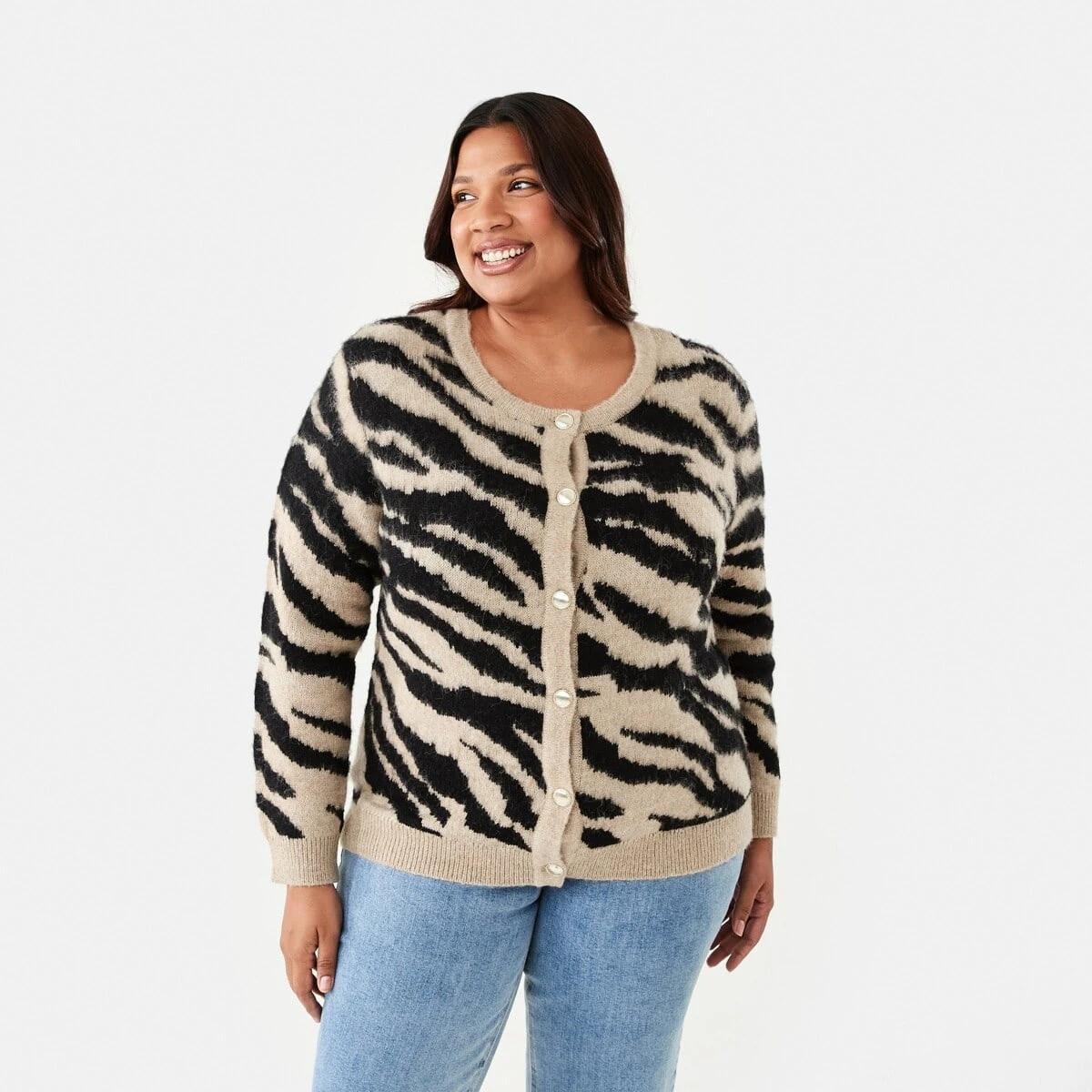 1 Curve Gold Button Printed Cardigan Zebra, 1 of 6