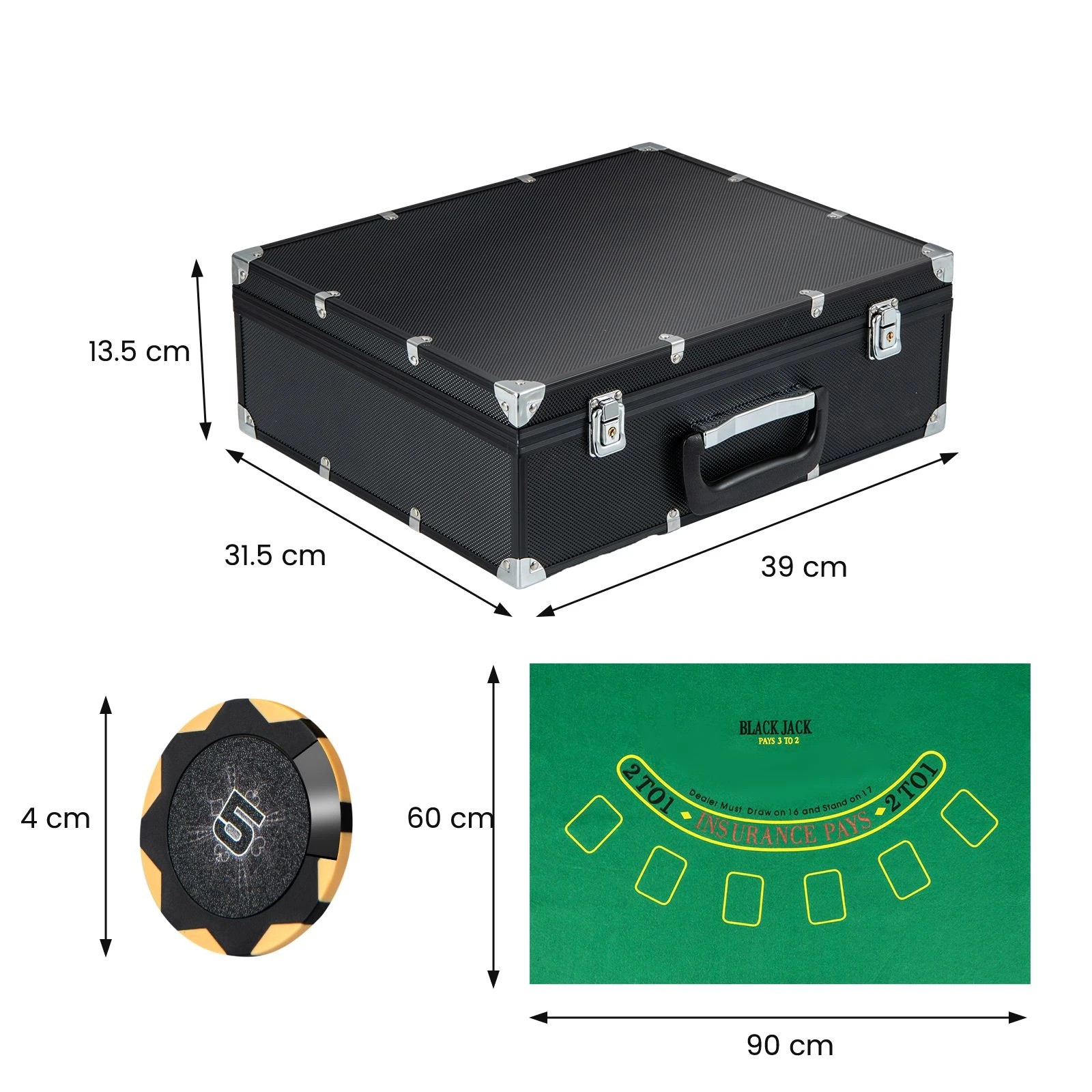 2 Costway 300Pcs Poker Chip Set Casino Texas Hold'em Game Dice Cards Lockable Case, 2 of 2