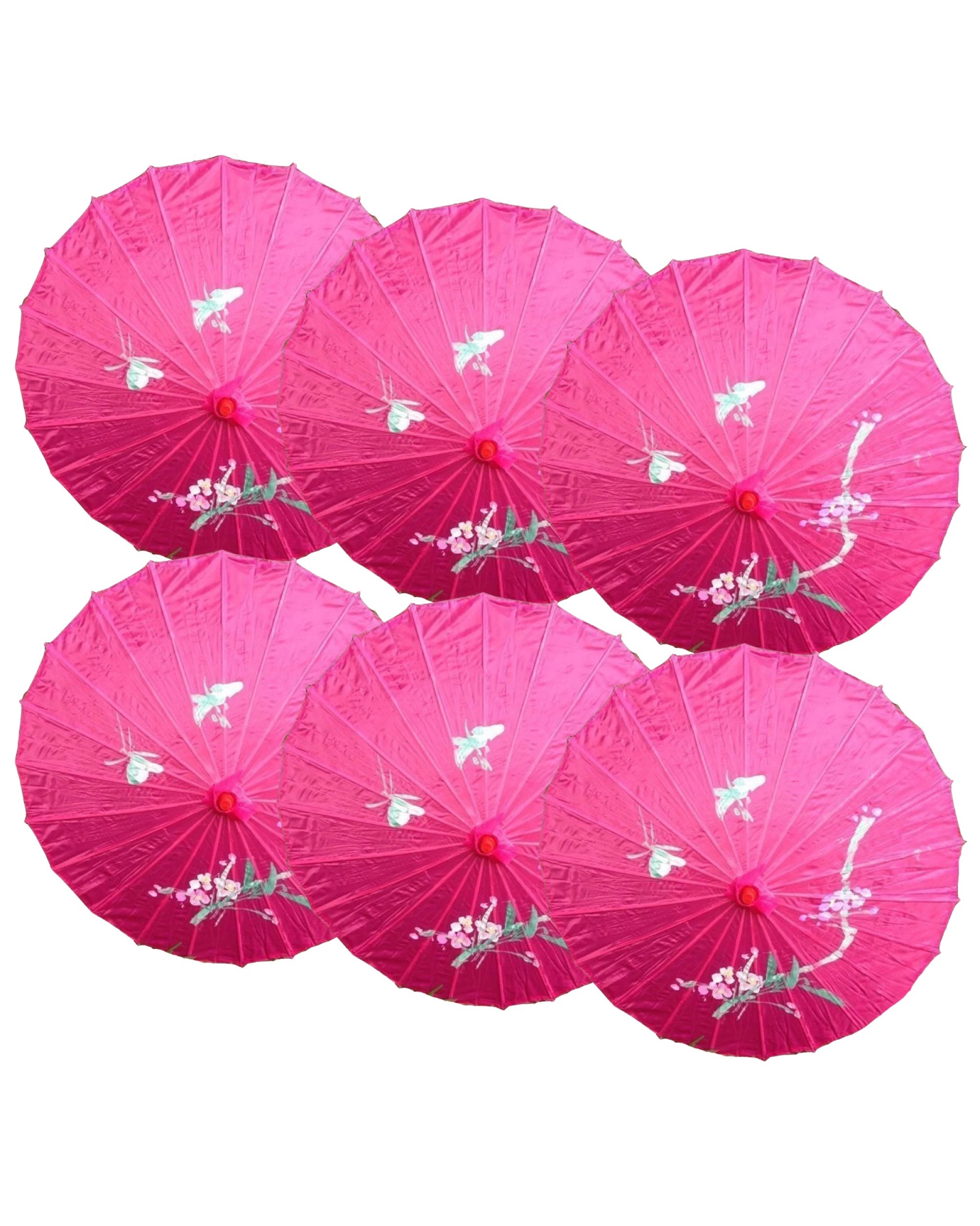 1 BR Costumes Bamboo Parasol Umbrella Japanese Flower Pattern 6 Pack, 1 of 2