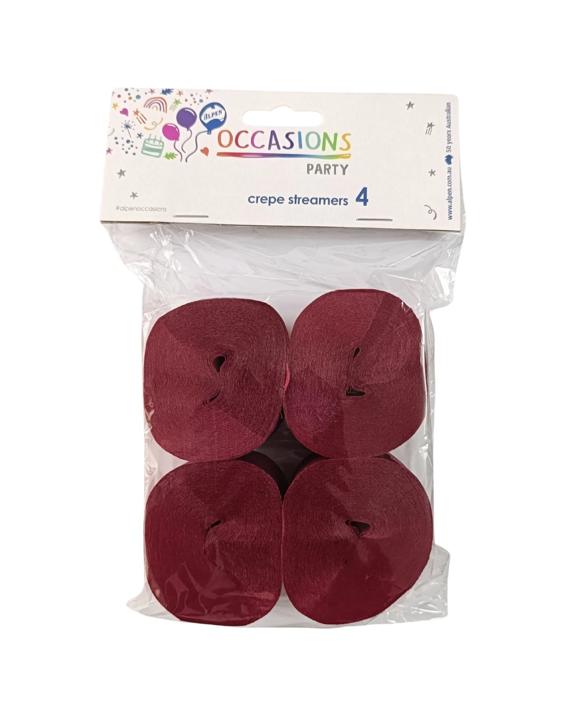 Alpen Maroon Crepe Streamers Pack of 4Burgundy     
. - Burgundy
