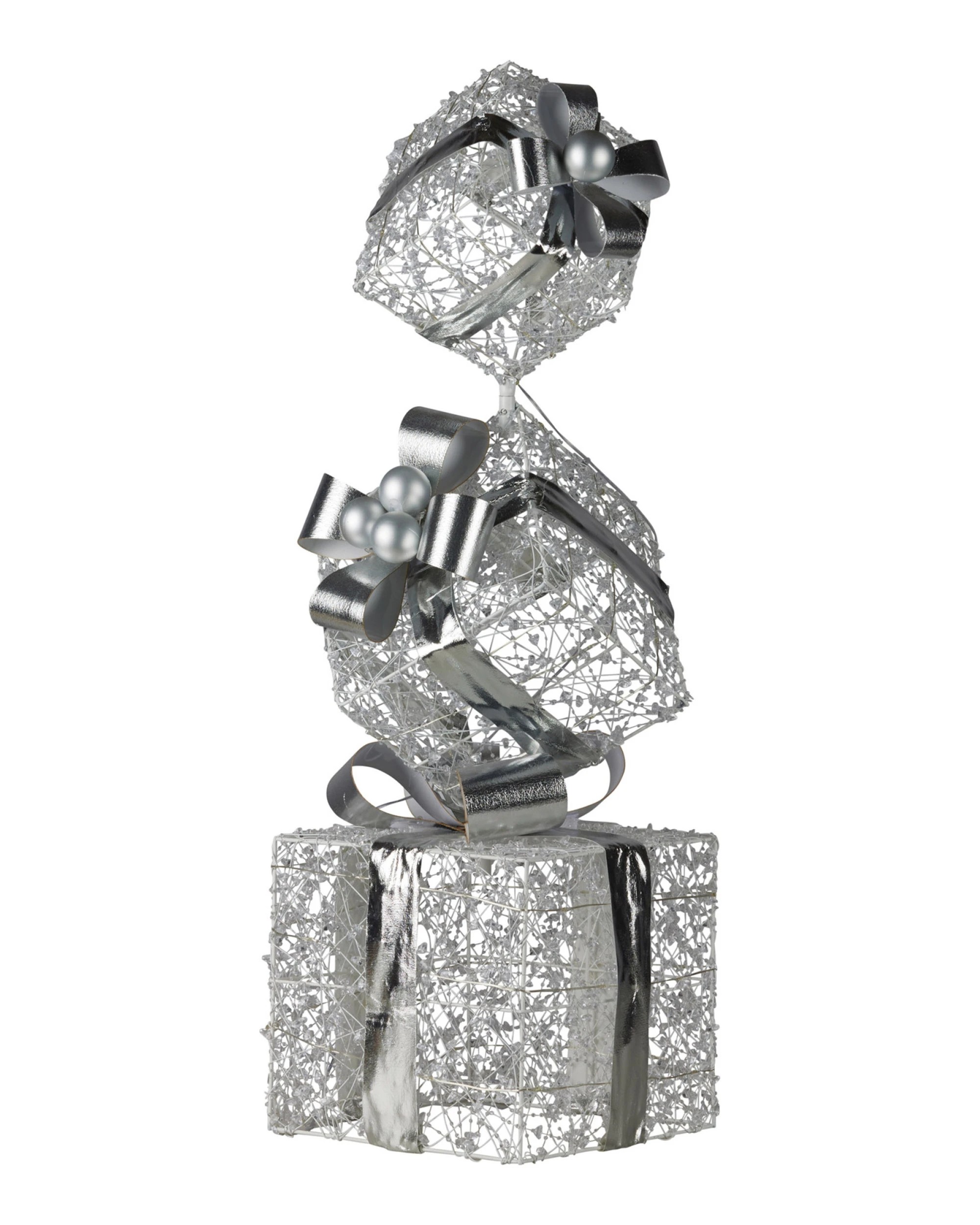 2 Christabelle 83cm Triple Christmas Silver Giftbox Stack Display With Lights, 2 of 7