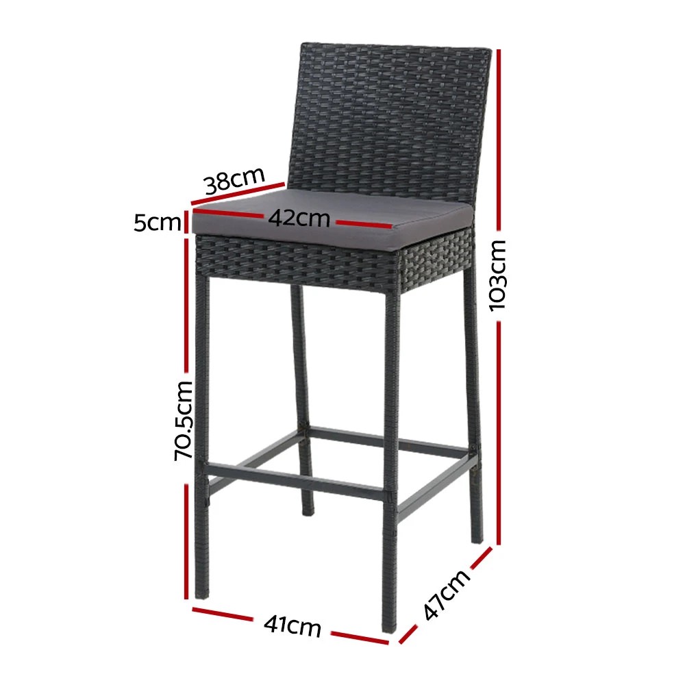 2 Gardeon 4-Piece Outdoor Bar Stools Dining Chair Bar Stools Rattan Furniture - Black, 2 of 6