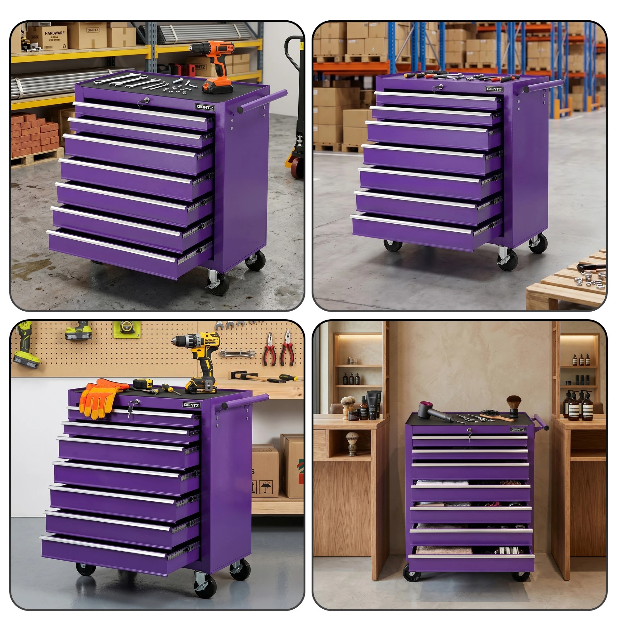 8 Giantz 7-Drawer Tool Chest Trolley Cabinet Toolbox Heavy Duty Garage Storage Organiser Purple - Purple, 8 of 8