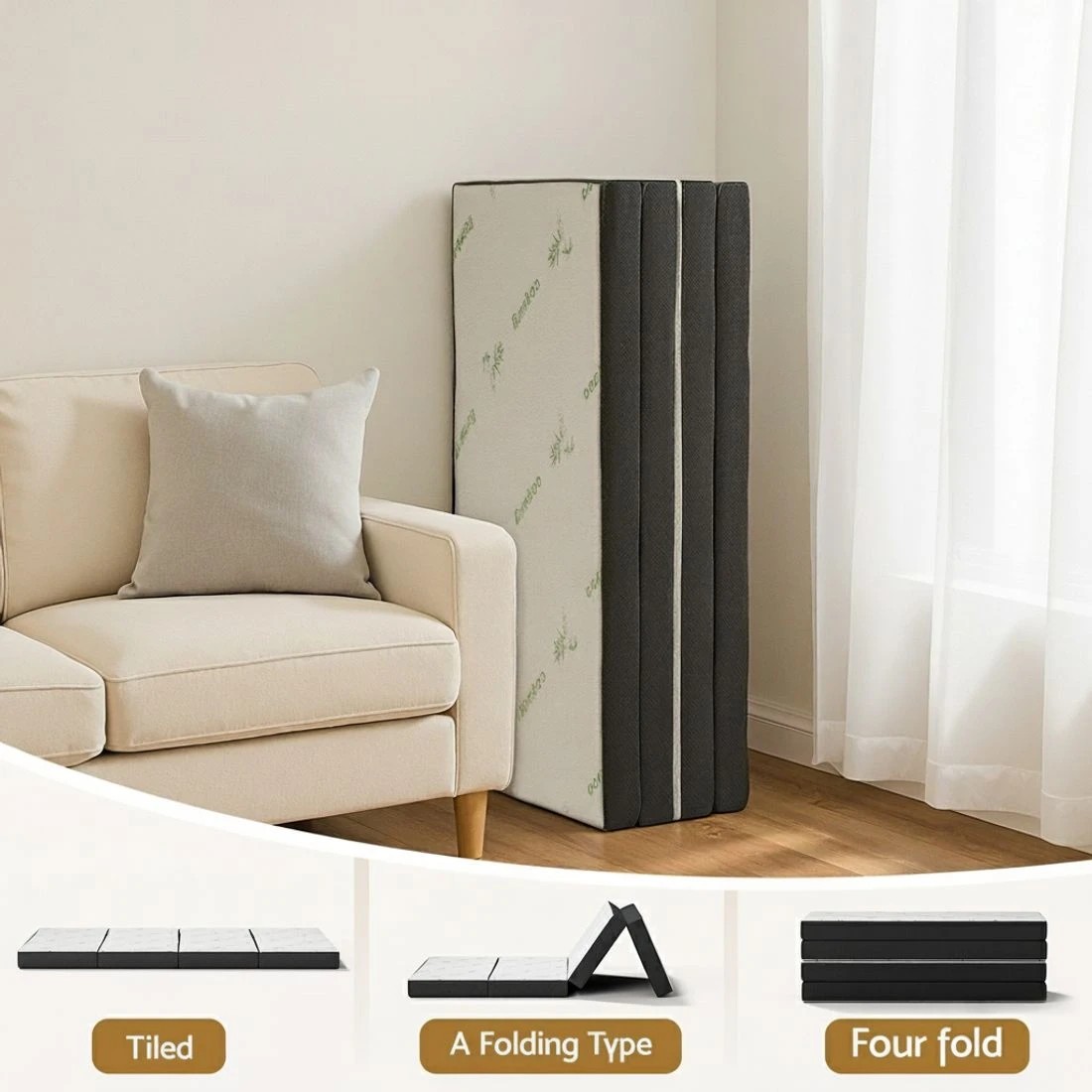 7 Giselle Foldable Mattress Folding Foam Mattresses Bamboo Double - Double Bed - Black, 7 of 10