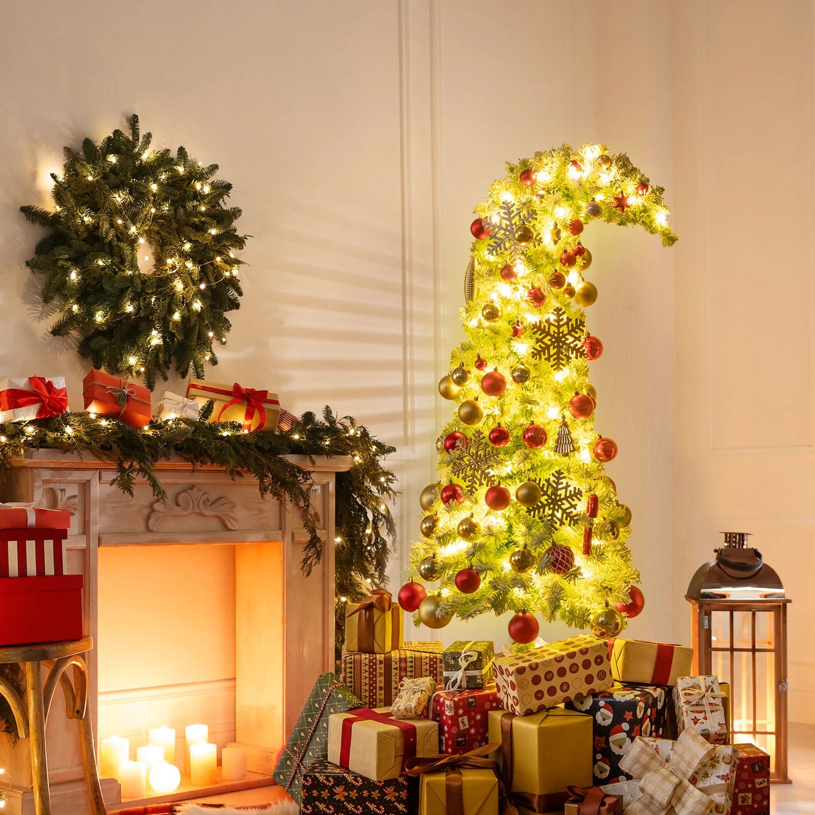 4 Costway 1.8M Pre-Lit Christmas Tree Bendable Top Whimsical Artificial Xmas Tree w/120 LEDs, 4 of 6