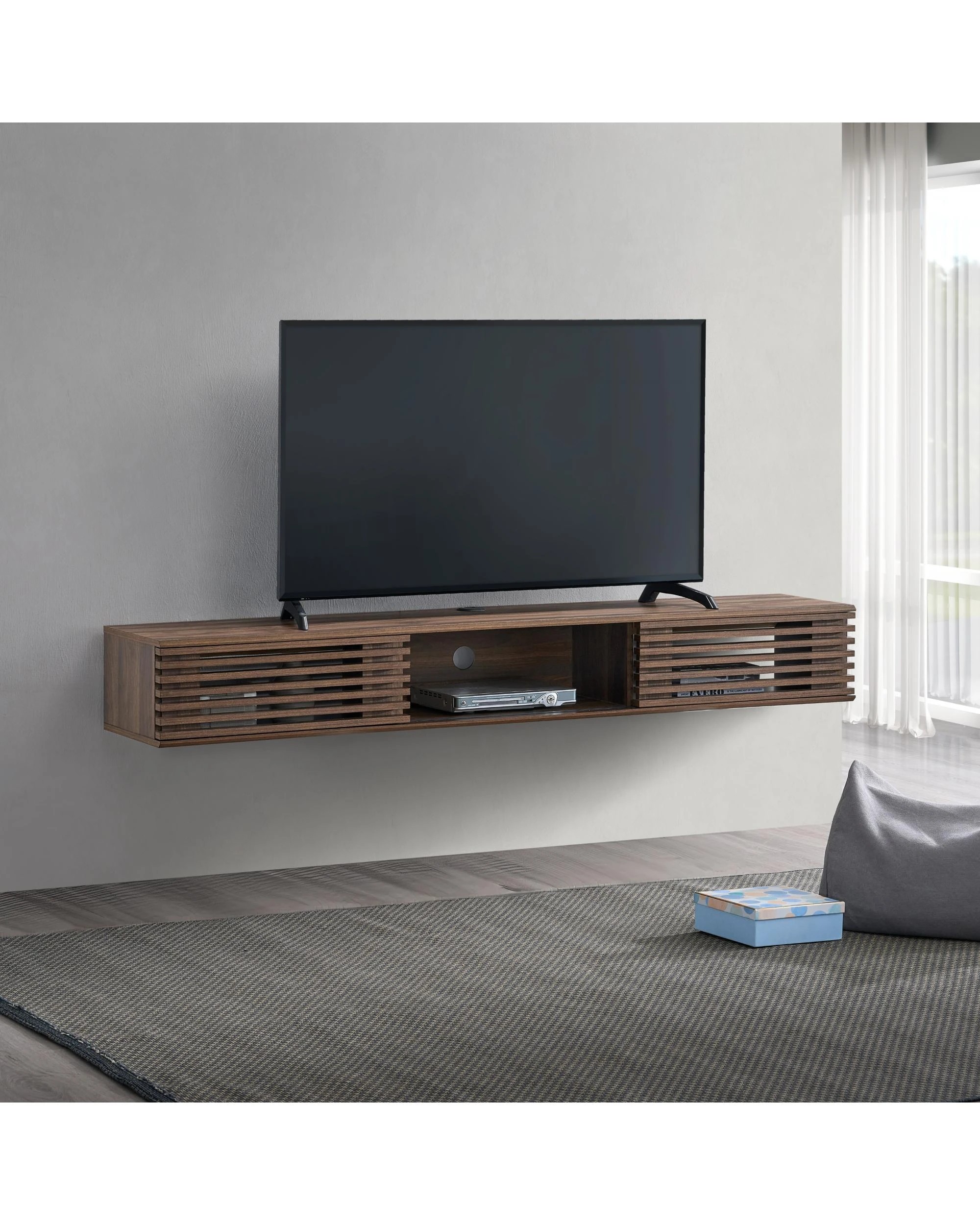 3 Kodu Wall Mount Entertainment TV Unit Floating 2 Doors 180cm Walnut - Brown, 3 of 7