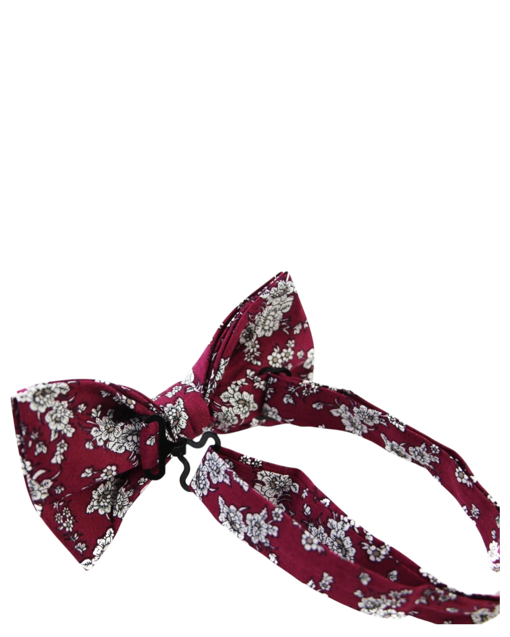 2 Zasel Mens Maroon With White Flowers Cotton Bow Tie & Pocket Square Set - Multi, 2 of 4