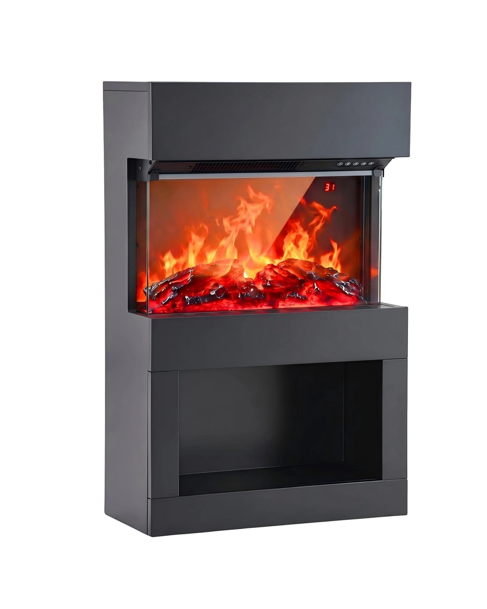1 Yopower Electric Fireplace with Lower Storage 3D Flame 2-Heat Level Timer Remote - Black, 1 of 7