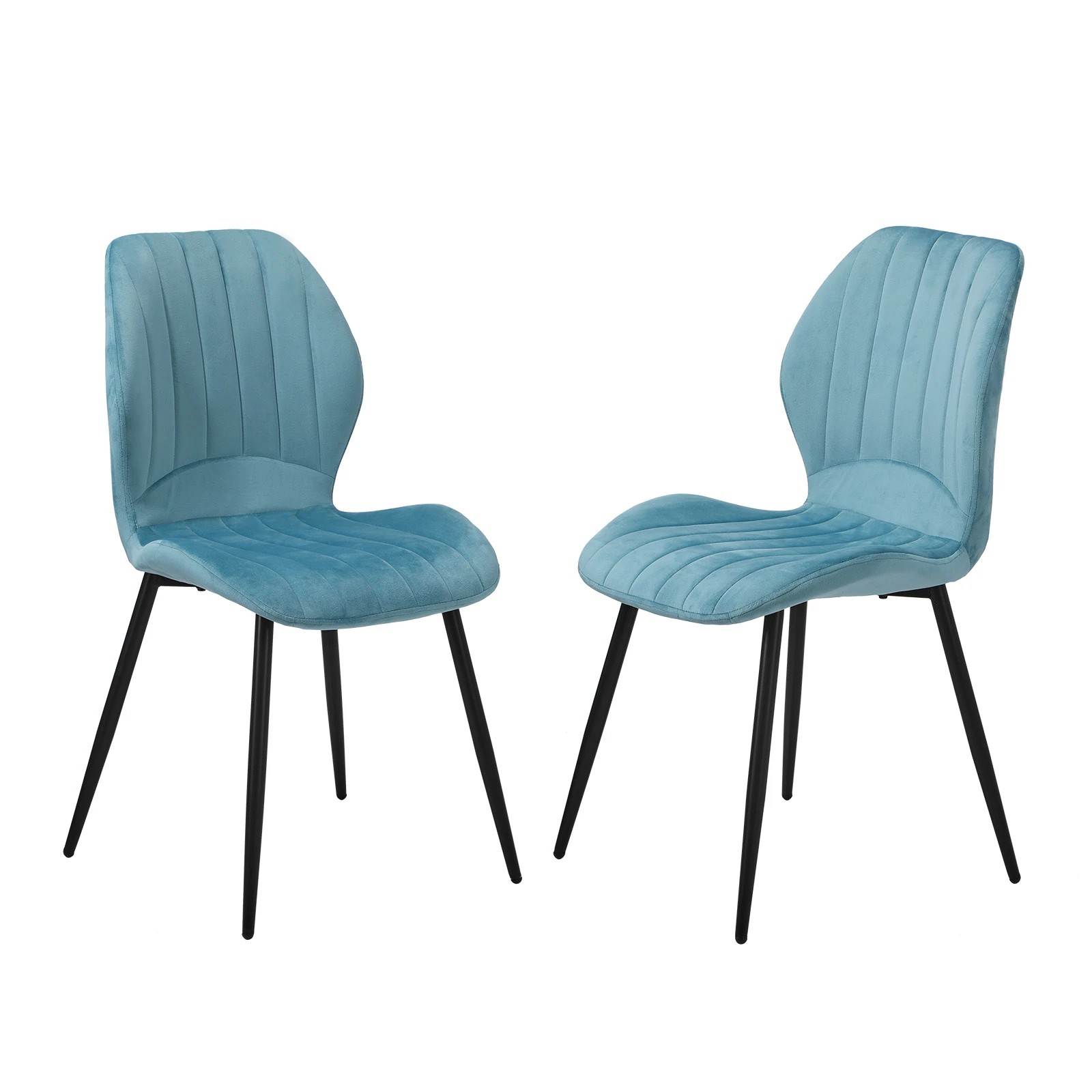 1 Oikiture Set of 2 Dining Chairs Kitchen Lounge Padded Seat Armless Velvet - Blue, 1 of 7