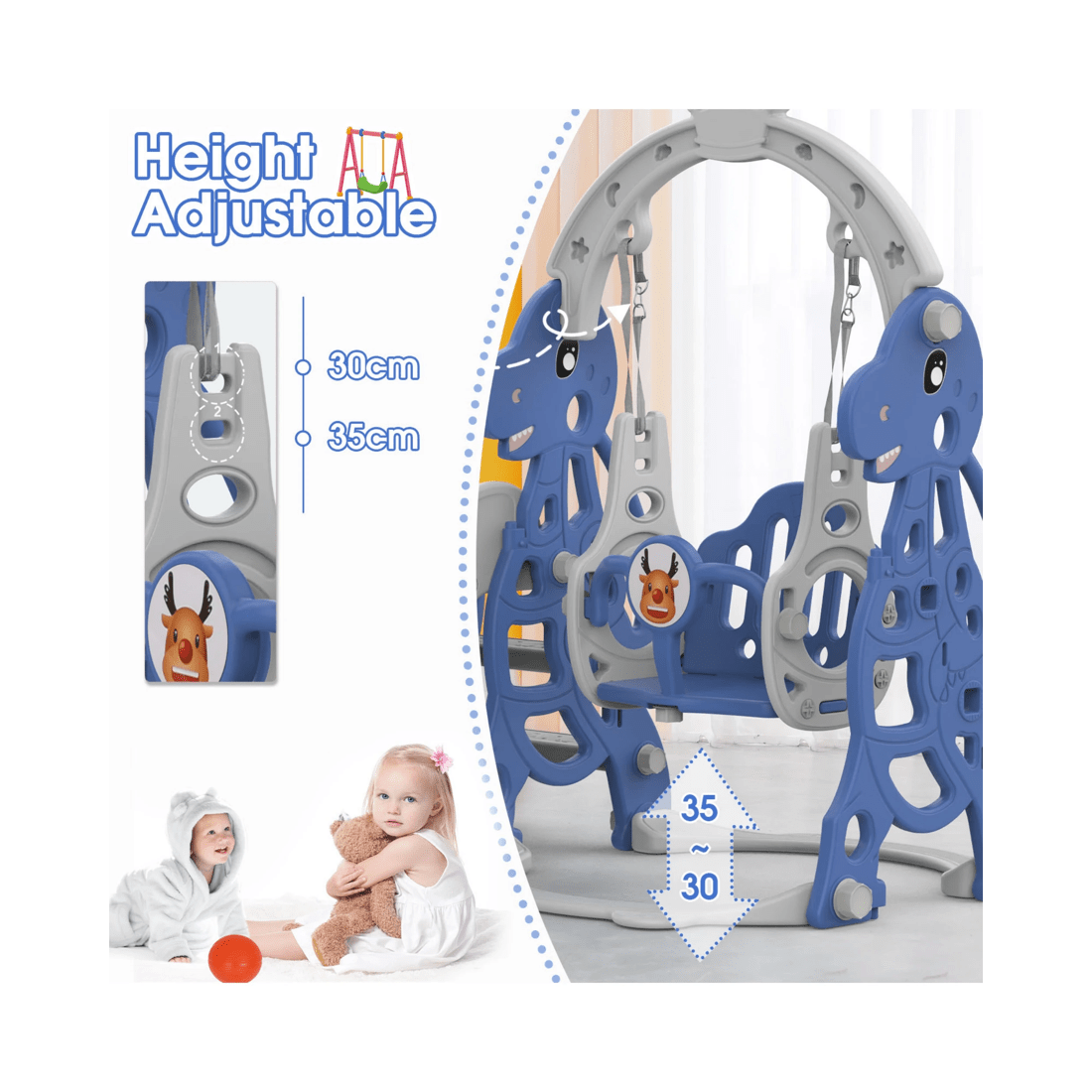 5 Advwin 4-in-1 Kids Slide Swing Set with Basketball Hoop Blue, 5 of 8