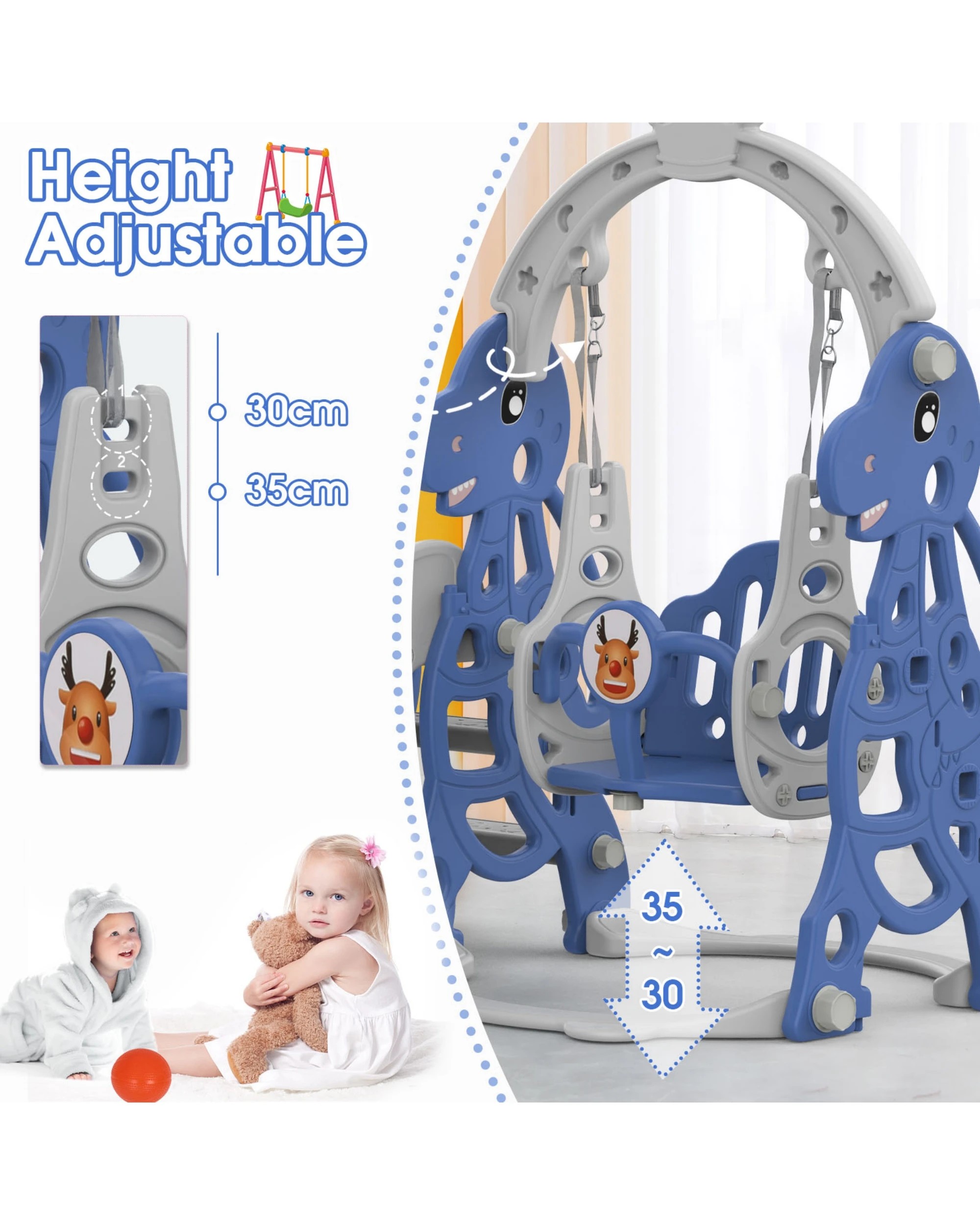 5 Advwin 4-in-1 Kids Slide Swing Set with Basketball Hoop Blue, 5 of 8