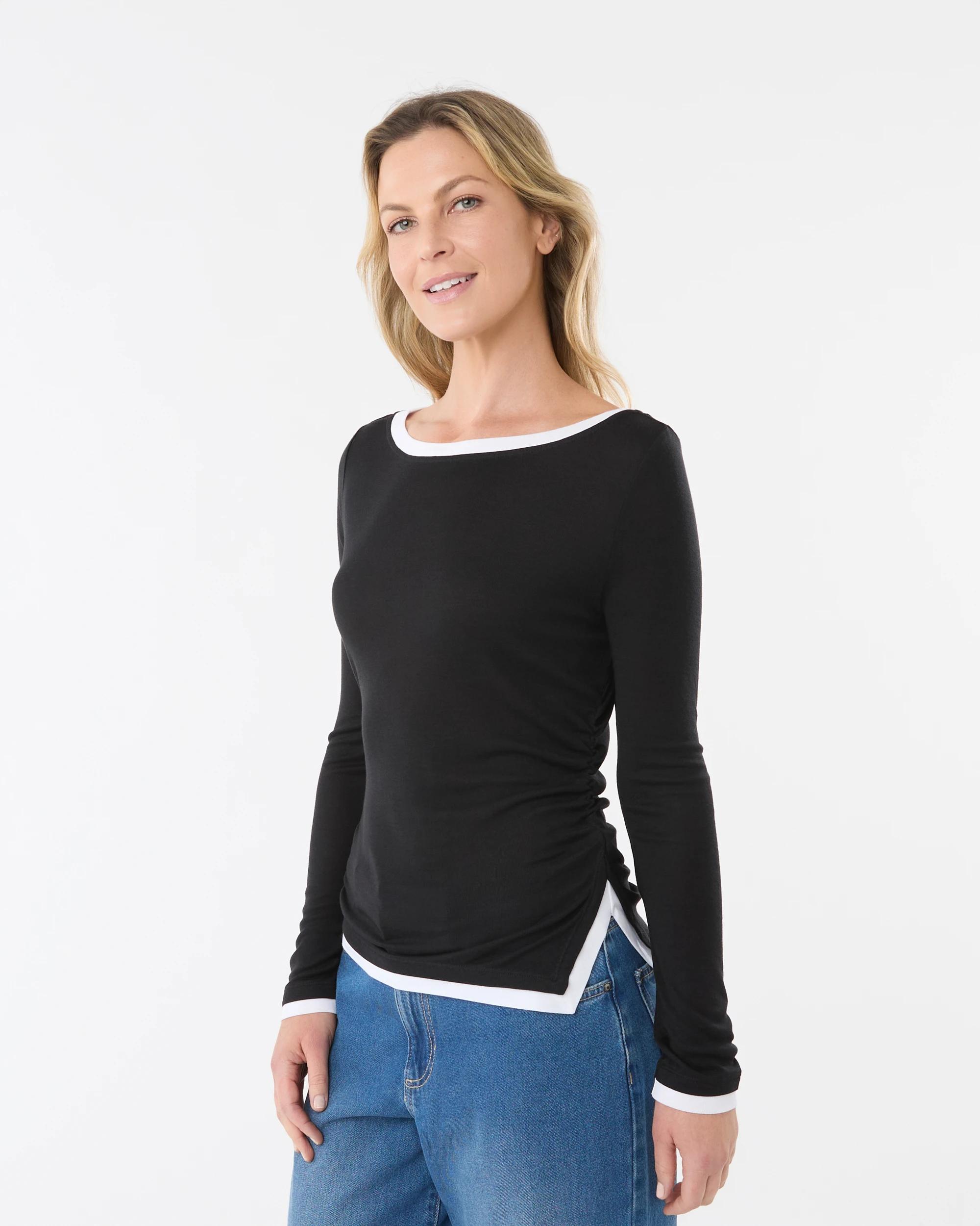 2 Long Sleeve Double Layer Top Black, 2 of 6