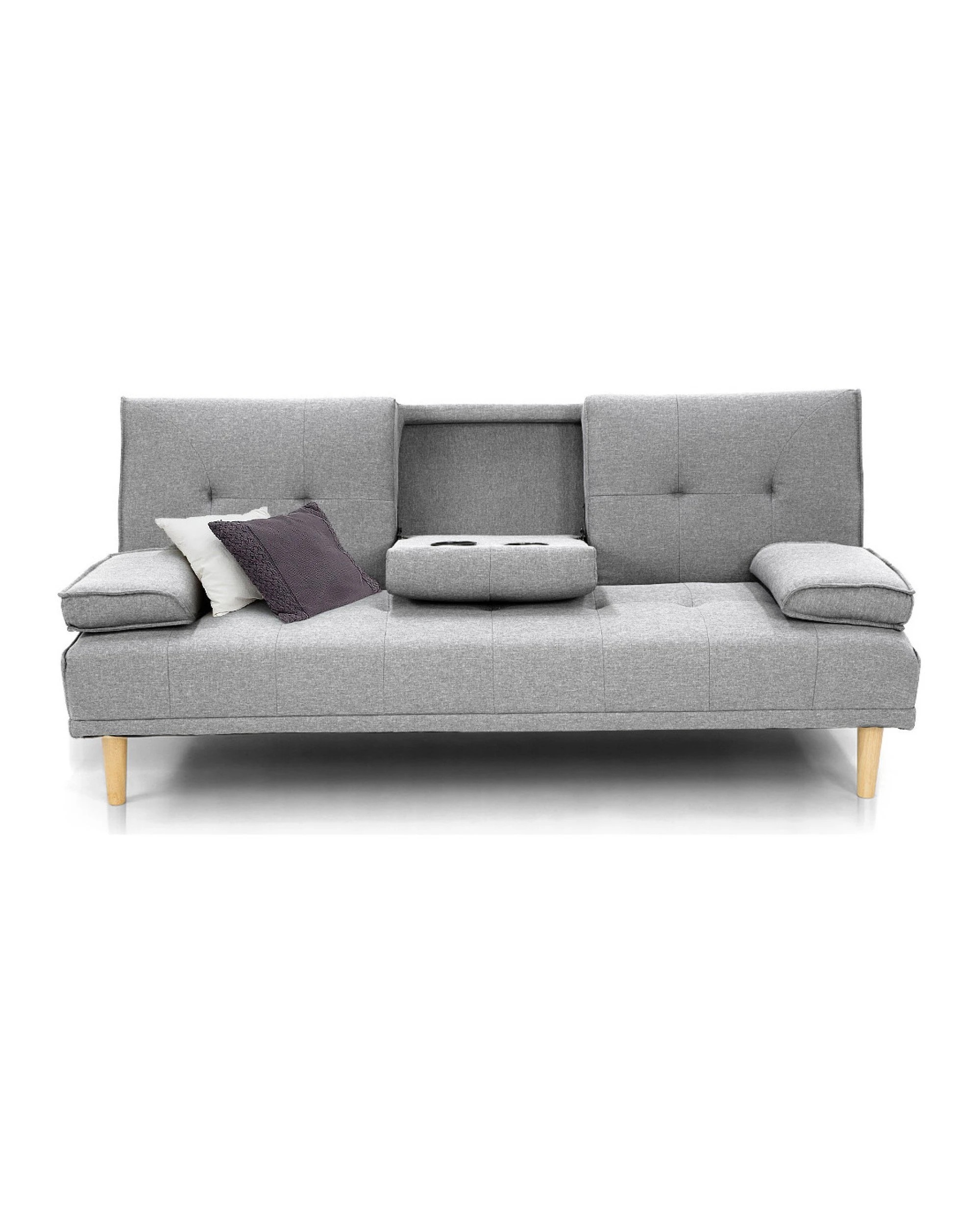 1 Sarantino Linen Fabric Sofa Bed Lounge - Light Grey, 1 of 6