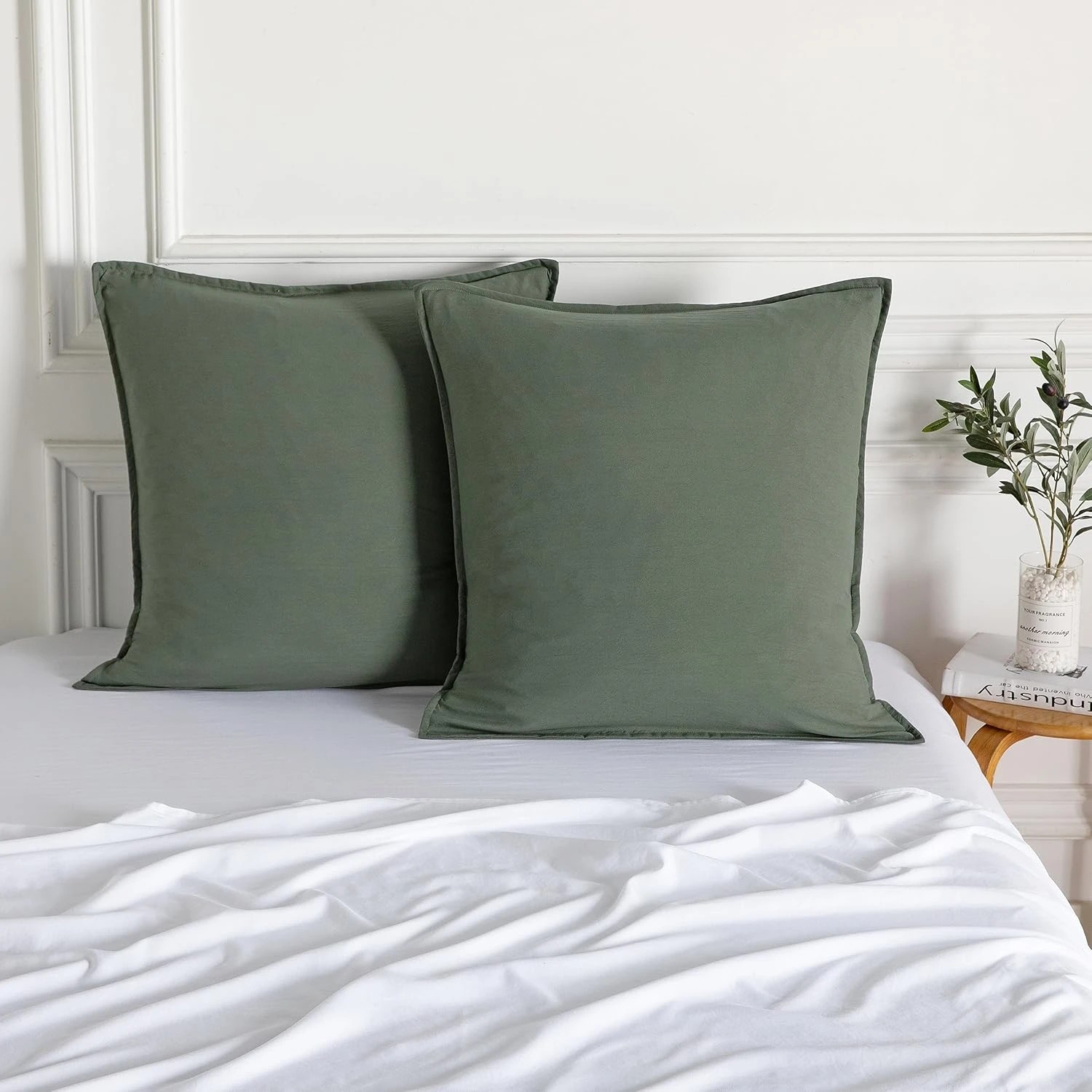 2 CleverPolly 2-Pack Vintage Washed Microfibre European Pillowcases - Khaki Green, 2 of 4