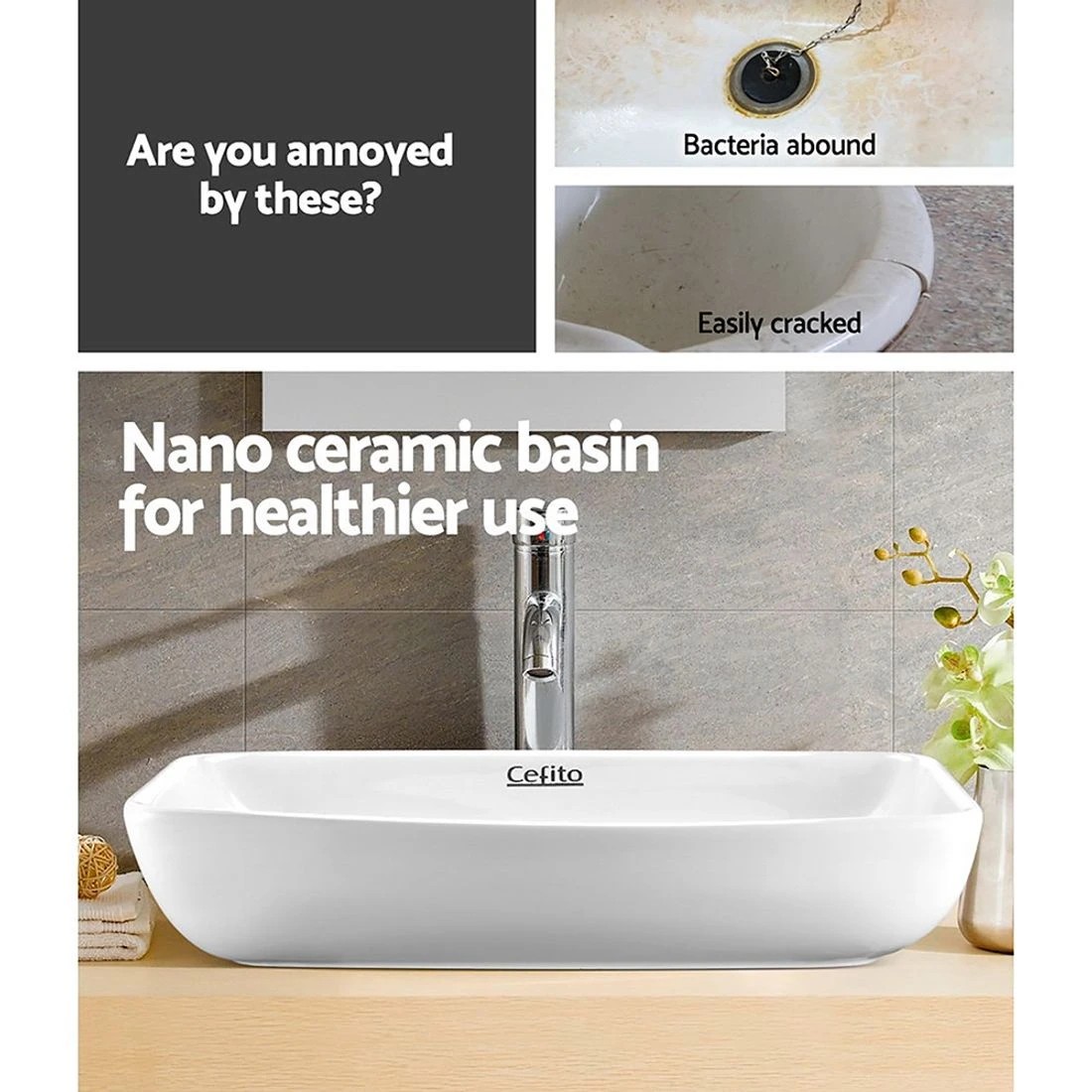 1 Cefito Bathroom Basin Ceramic Vanity Sink Hand Wash Bowl 60x38cm - White, 1 of 5