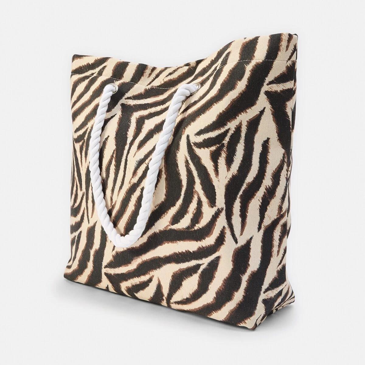 2 Rope Canvas Beach Bag ZEBRA BONE BEIGE, 2 of 5