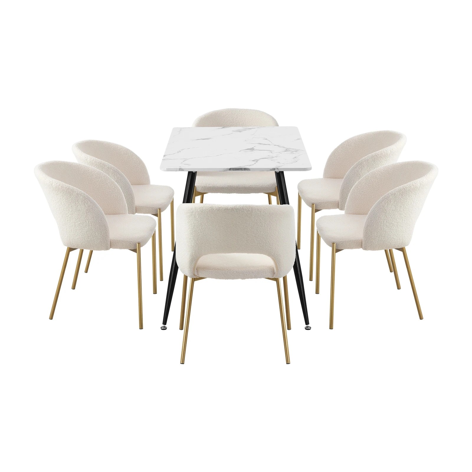 9 Oikiture 120cm Rectangle Dining Table with 6PCS Dining Chairs Sherpa - Multi, 9 of 9