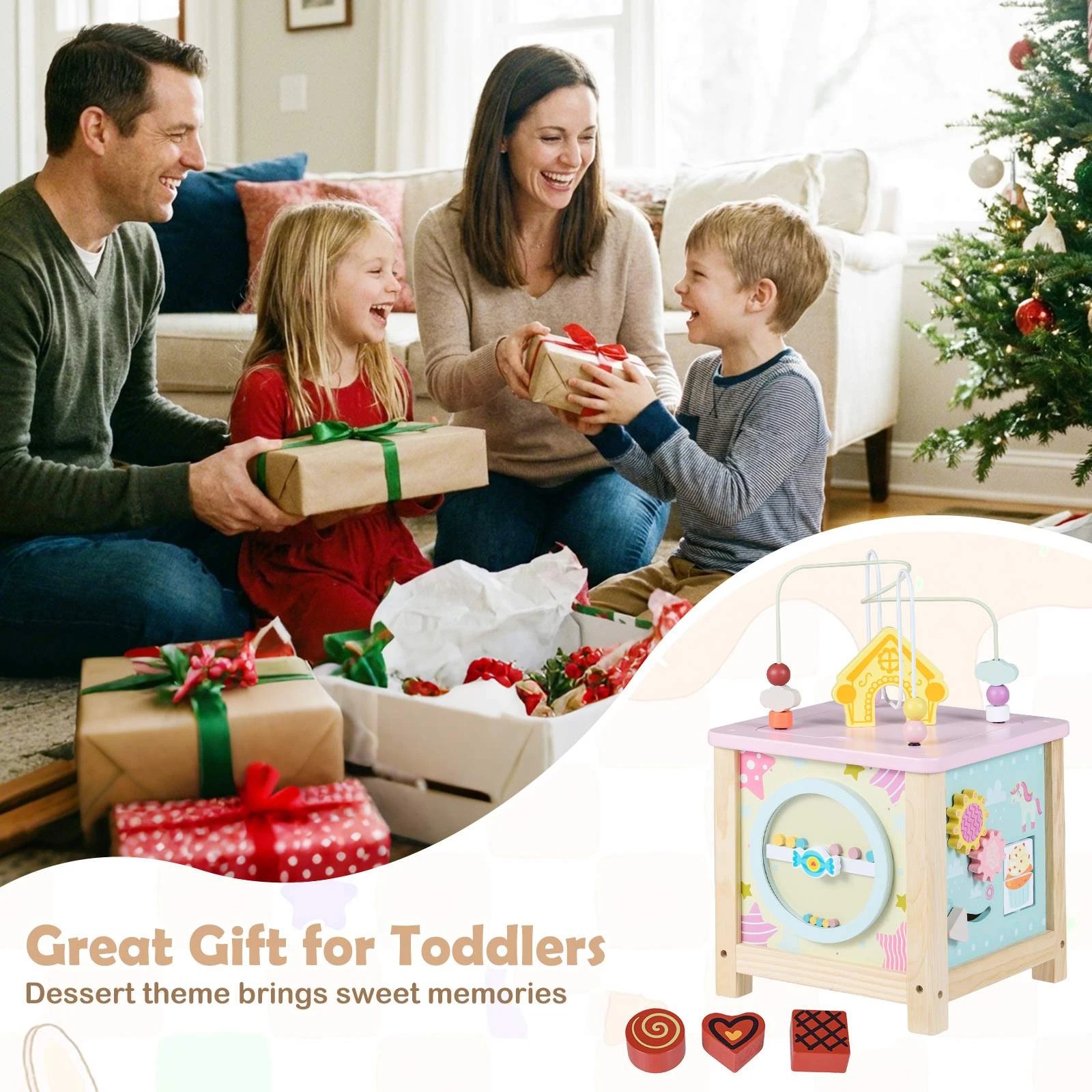 3 Costway Wood Activity Cube Montessori Sensory Toy Blocks, 3 of 3