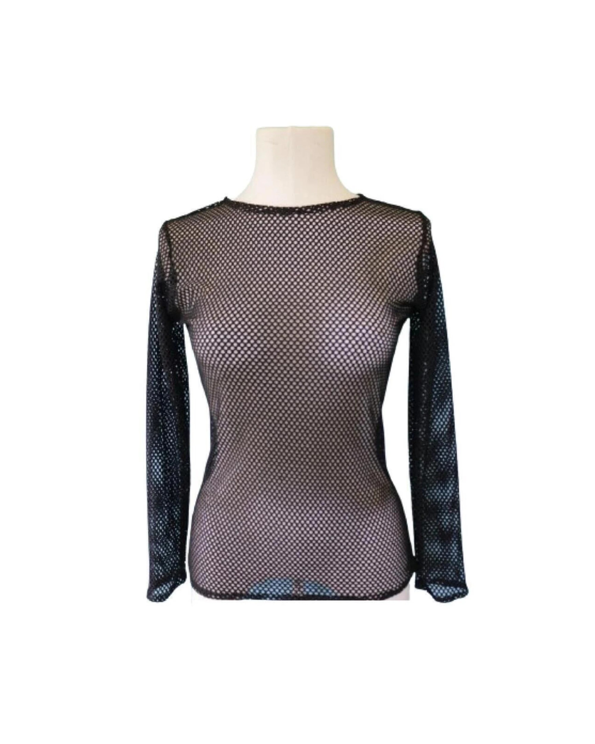 2 BR Home Womens Fishnet Mesh Top Long Sleeve Sheer See Through Party Costume Black - One Size - Black, 2 of 2