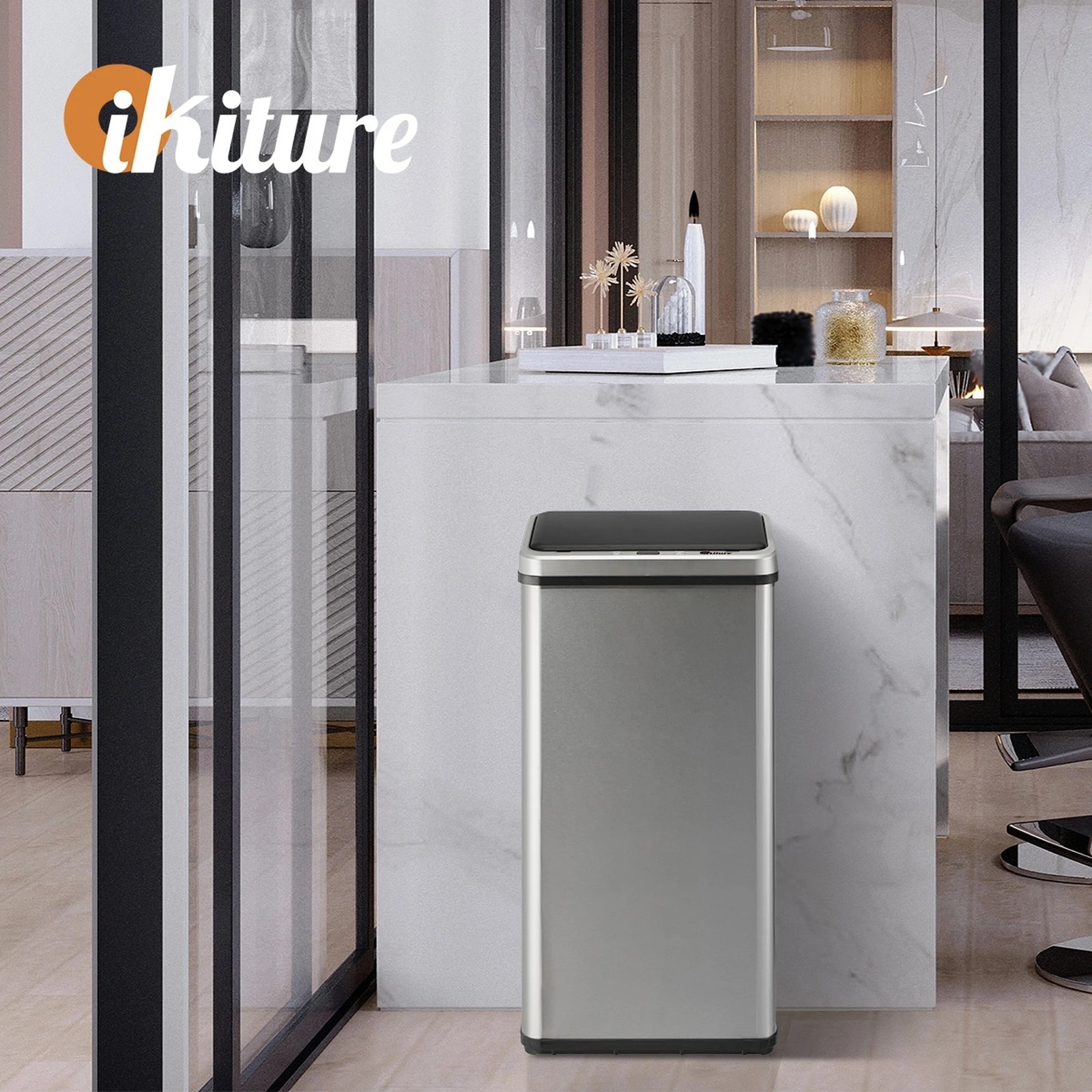 6 Oikiture 50L Motion Sensor Bin Automatic Rubbish Trash Can - Silver, 6 of 10