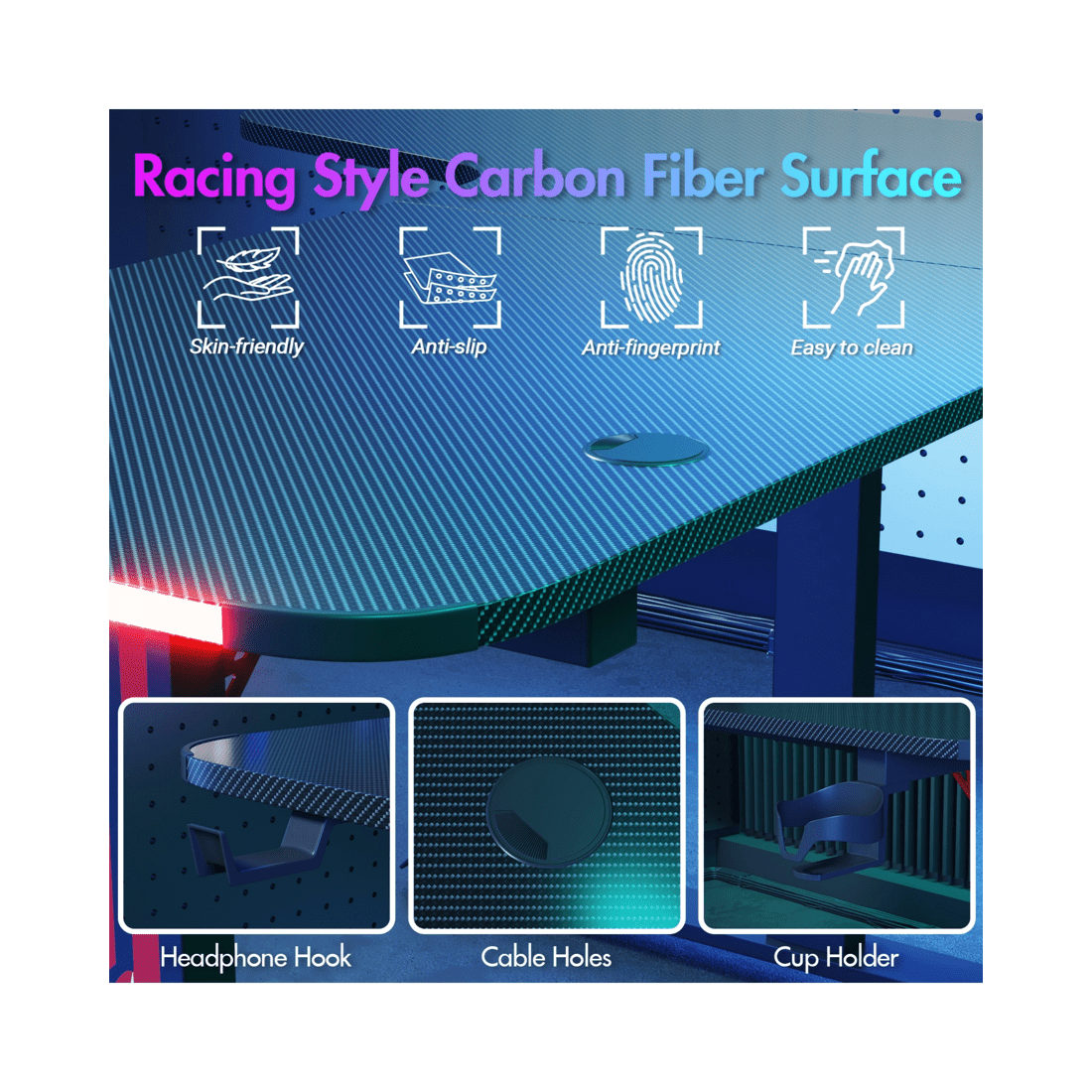 9 Advwin 160cm L Shaped Gaming Desk Rgb Led Light Computer Desk Black, 9 of 9