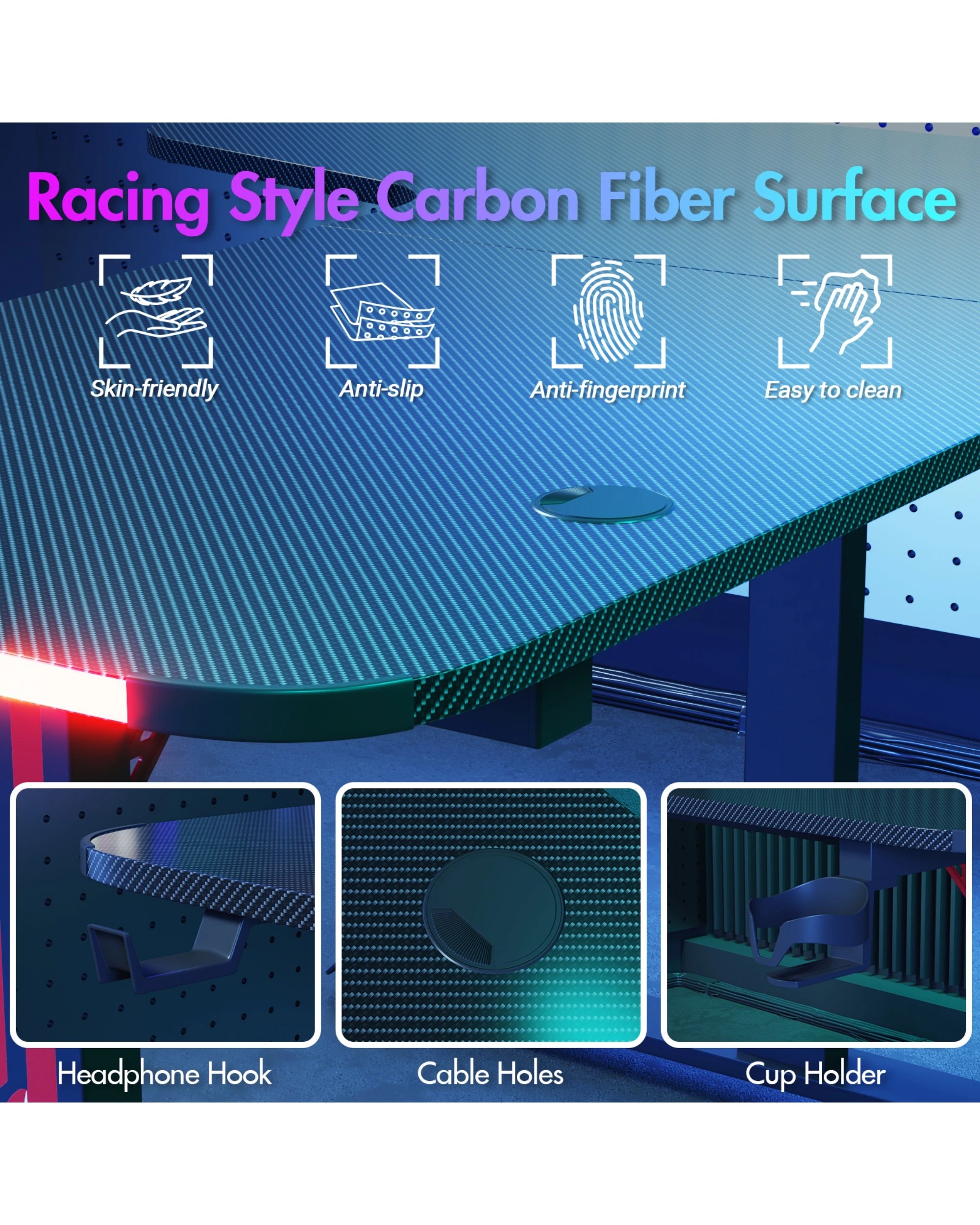 6 Advwin 160cm L Shaped Gaming Desk Rgb Led Light Computer Desk, 6 of 6