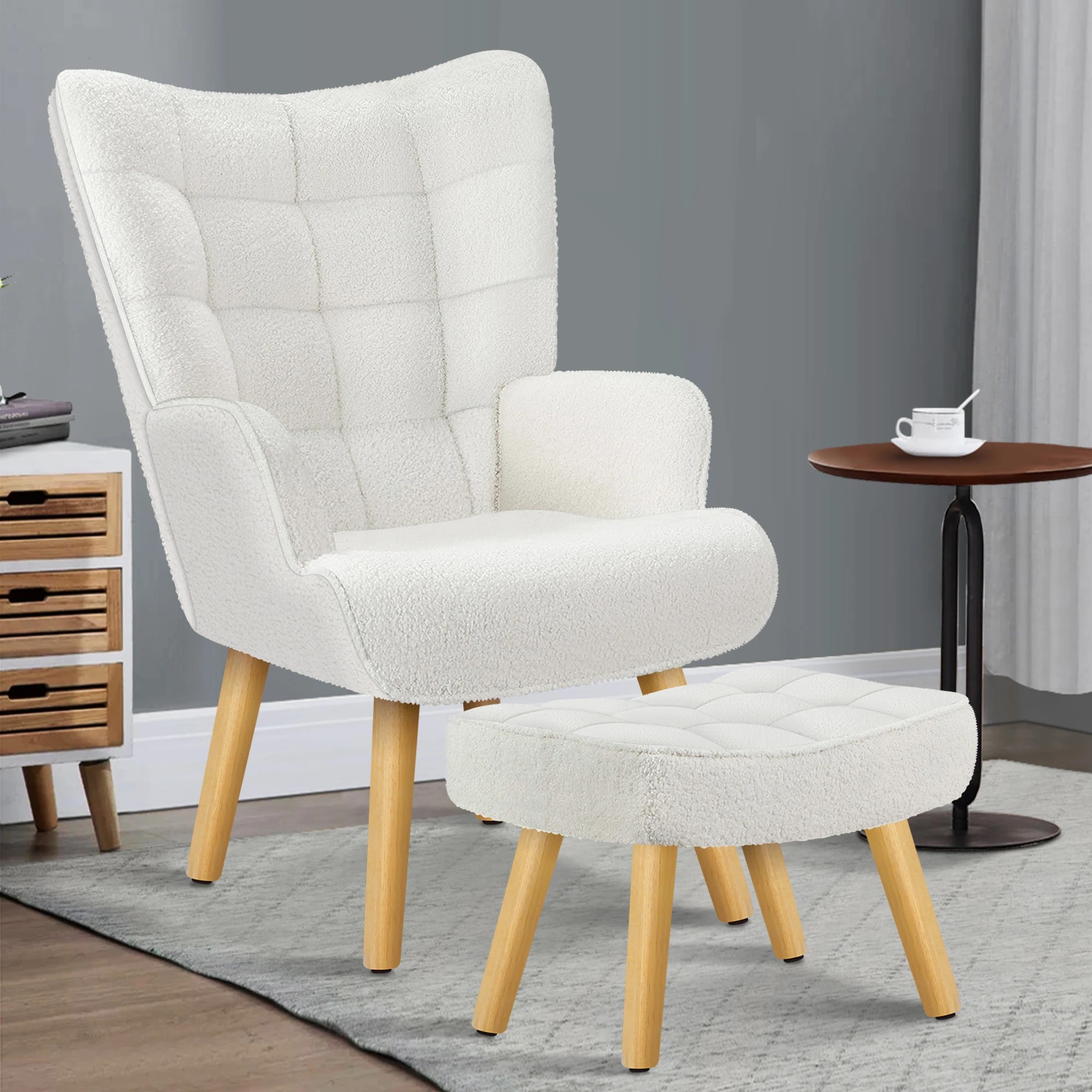 2 Alfordson Armchair Lounge Chair Featherston Replica Accent Chair Boucle - White, 2 of 10