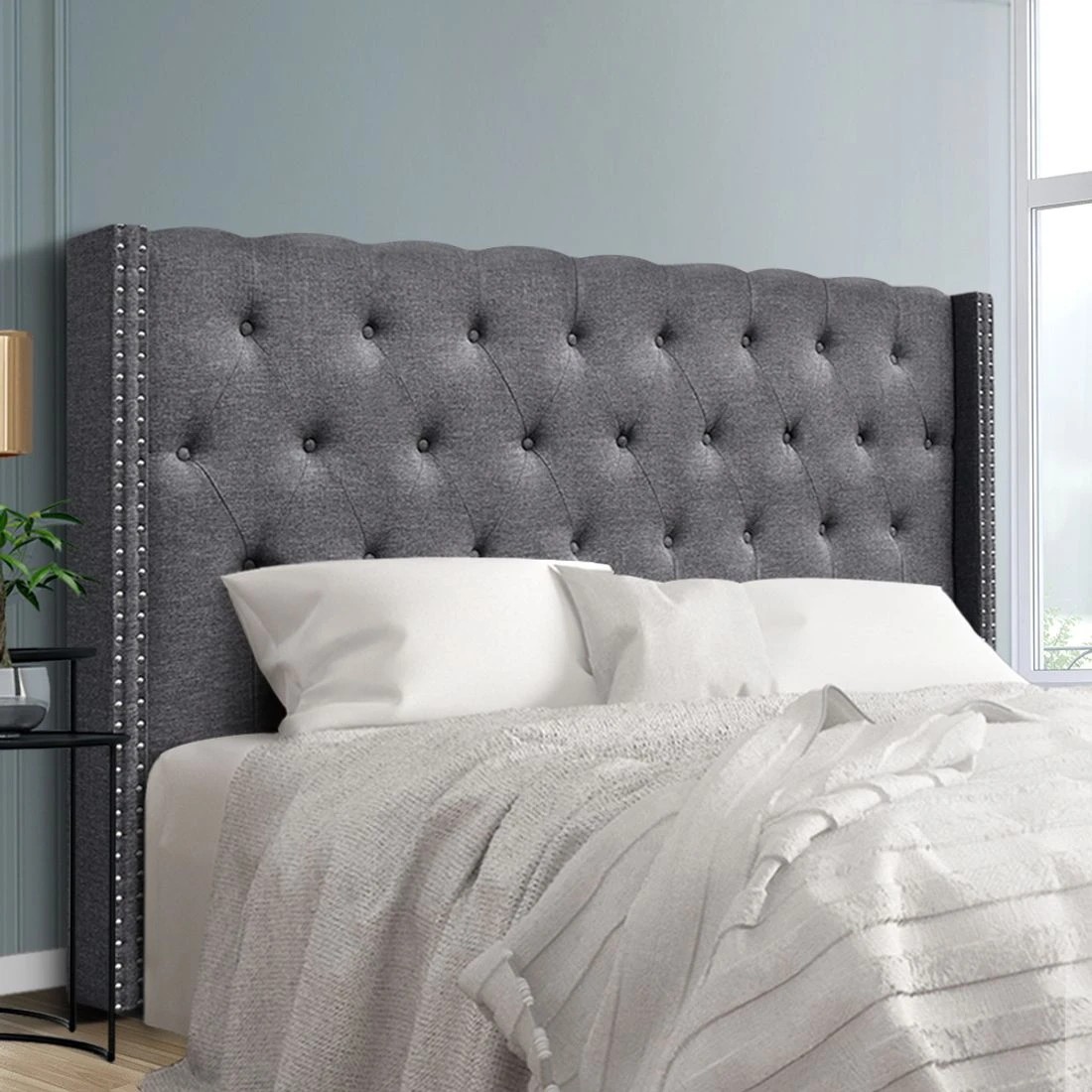 3 Artiss Bed Head Headboard King Size Fabric - Grey, 3 of 7