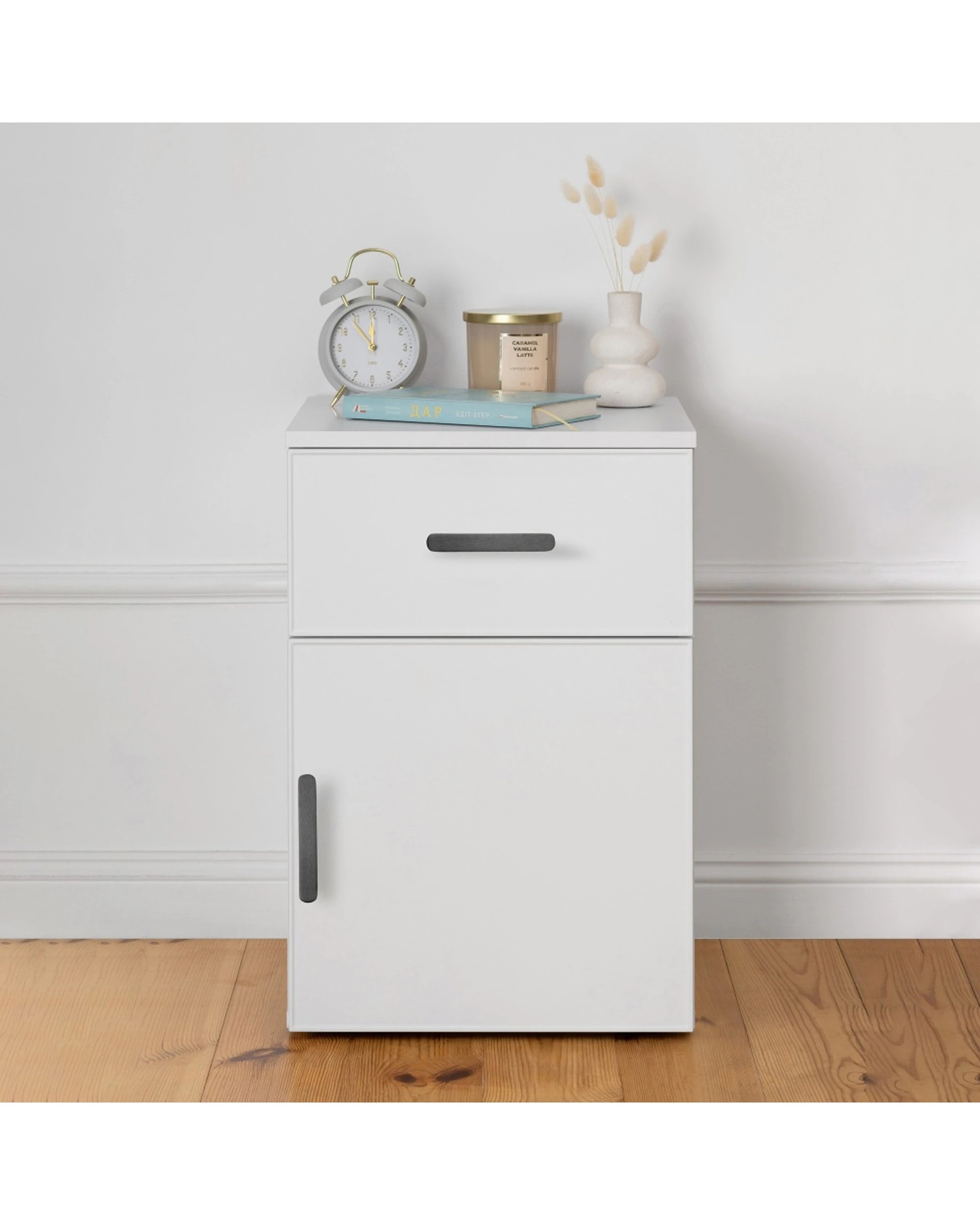 3 European Cabinetry Porto Bedside Table Slim Front Oval Handle - White, 3 of 4
