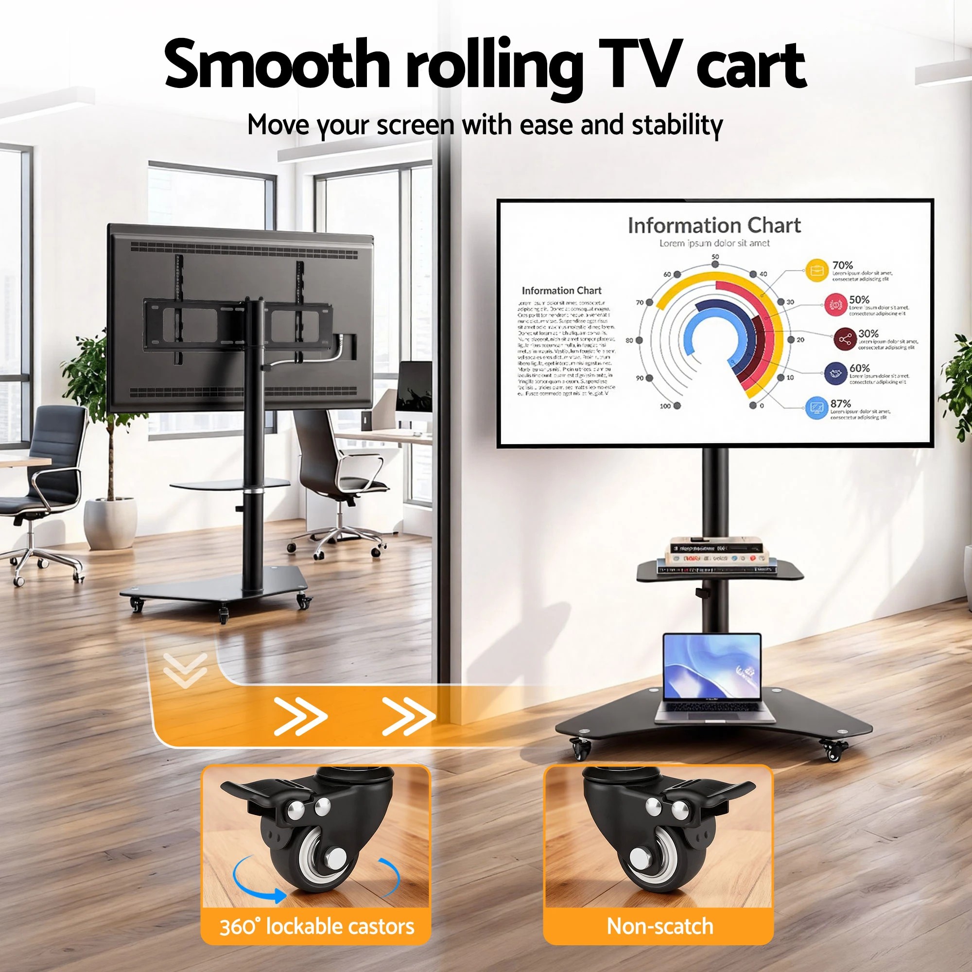 9 Artiss 40-100" TV Stand Mount Bracket Universal Adjustable Height with Wheels - Black, 9 of 10