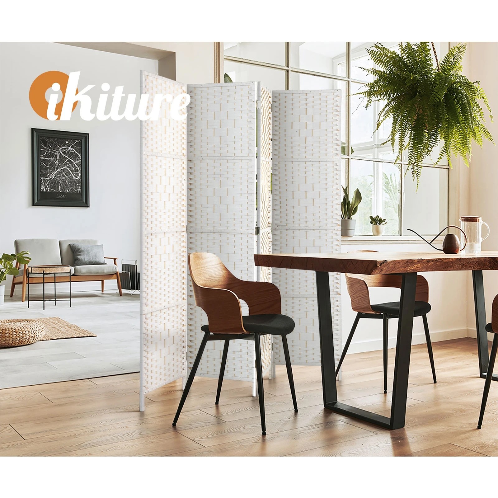 6 Oikiture 4 Panel Room Divider Screen Privacy Dividers - White, 6 of 10