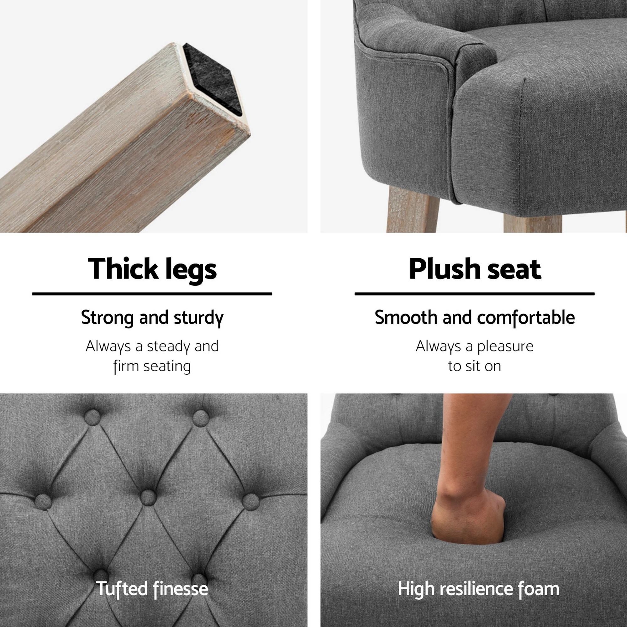 5 Artiss Dining Chairs Set of 4 Linen French Provincial - Grey, 5 of 5