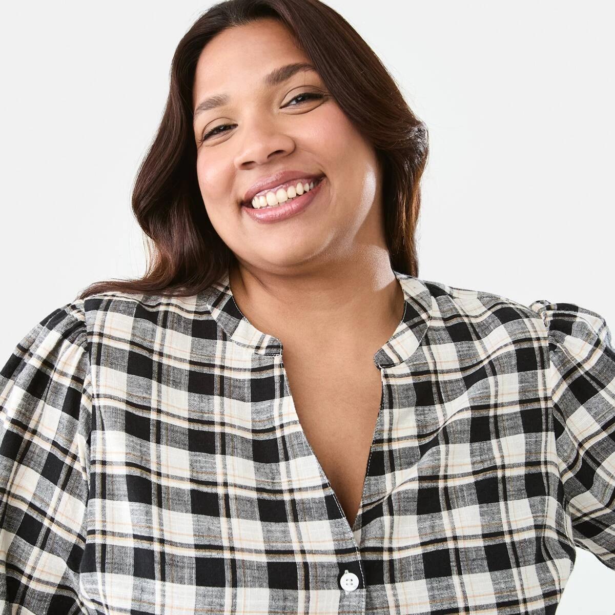 4 Curve Short Sleeve Smock Check Dress Chk Blk S, 4 of 9