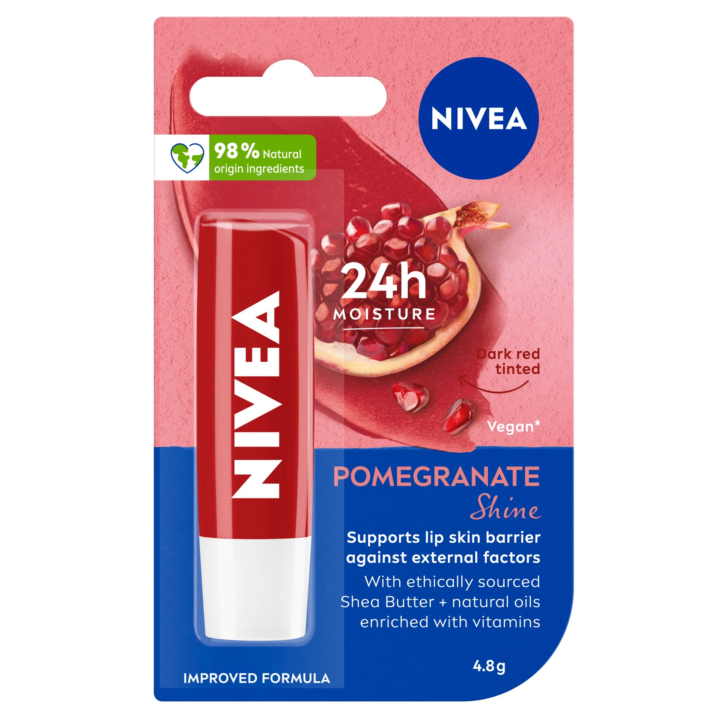 1 Nivea Caring Lip Balm 4.8g - Pomegranate Shine, 1 of 8