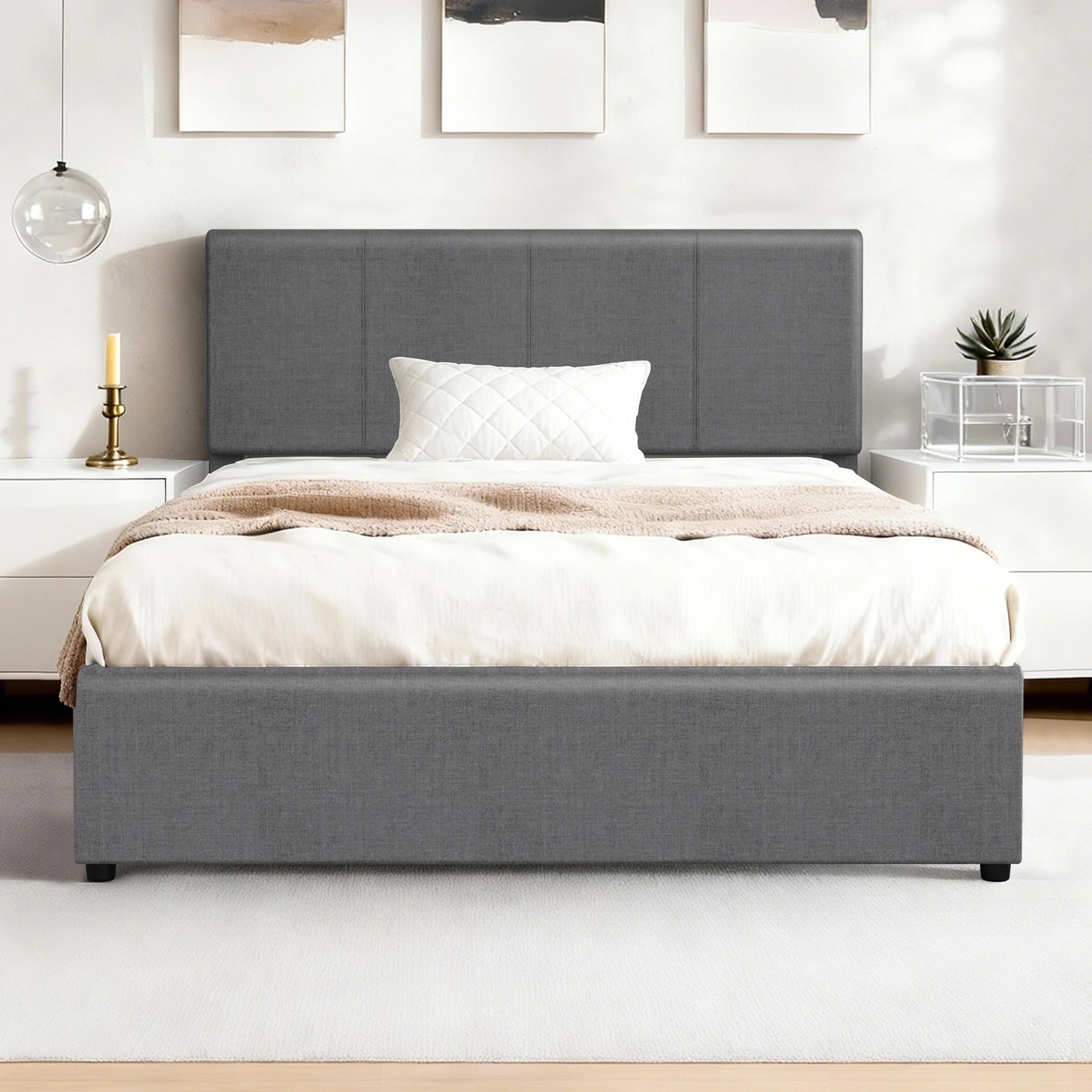 3 Alfordson Bed Frame King Single Gas Lift Storage Adjustable Headboard Luria - Grey, 3 of 9