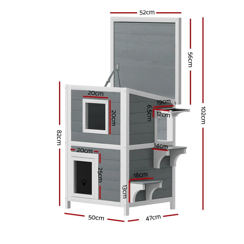 2 i.Pet Cat House Outdoor Shelter 56cm x 52cm x 82cm Rabbit Hutch Wooden Condo Small Dog - Multi, 2 of 6