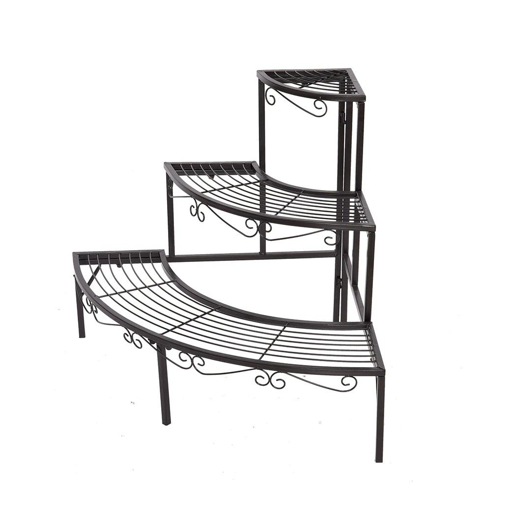 2 Levede 2 Pcs 3 Tier Corner Shape Metal Plant Stand - Black, 2 of 9