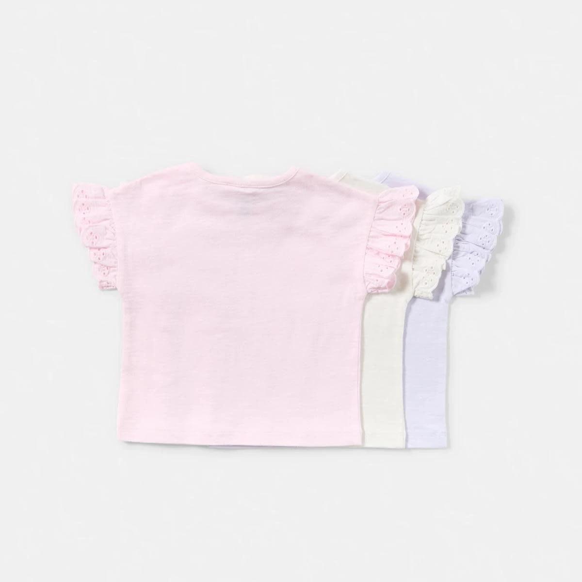 5 3 Pack Broderie Frill T-shirt PINK, BEIGE, PURPLE, 5 of 8