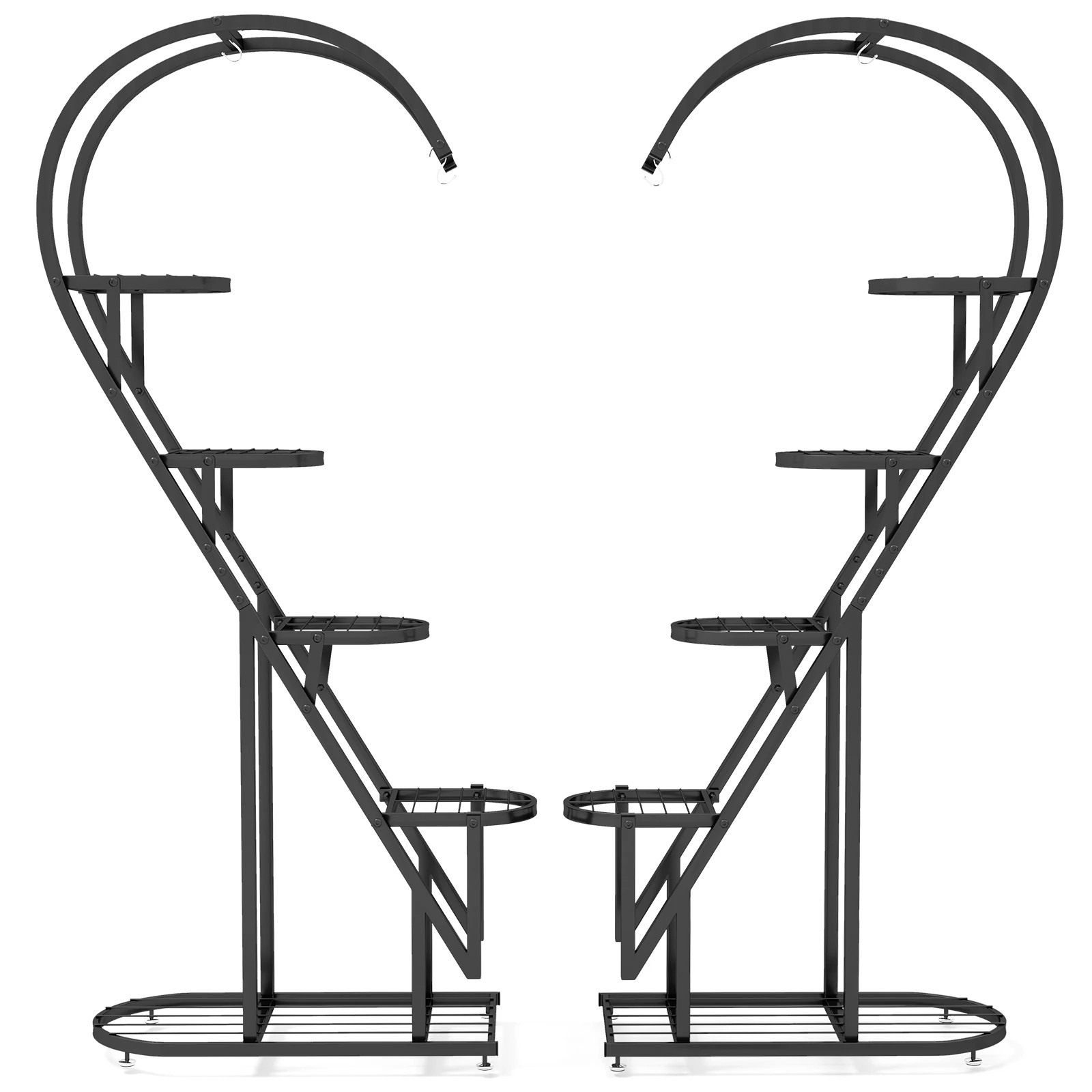 1 Costway 5 Tier Heart-Shaped Flower Rack Metal Plant Stand Pot Shelf w/Hanging Hook - Black, 1 of 1