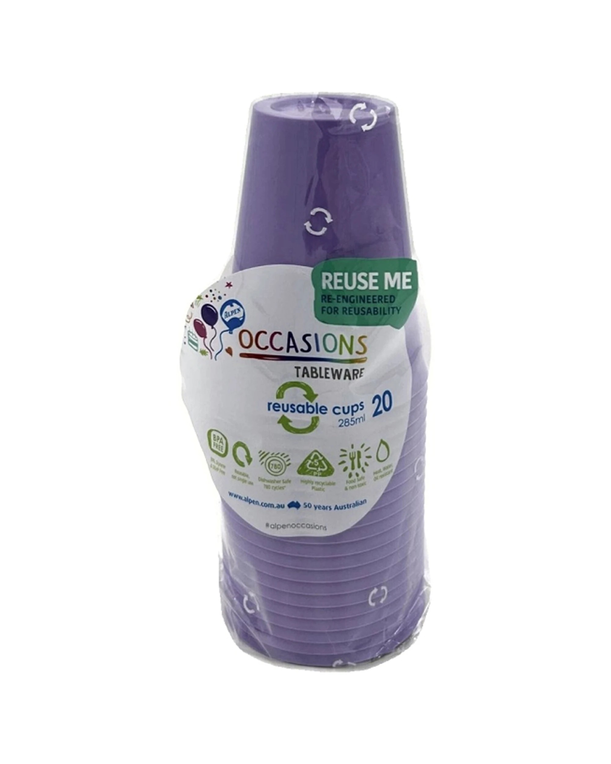 1 Alpen 20pc Reusable Plastic Cups Occasions Tableware 285ml Lavender - Purple, 1 of 1