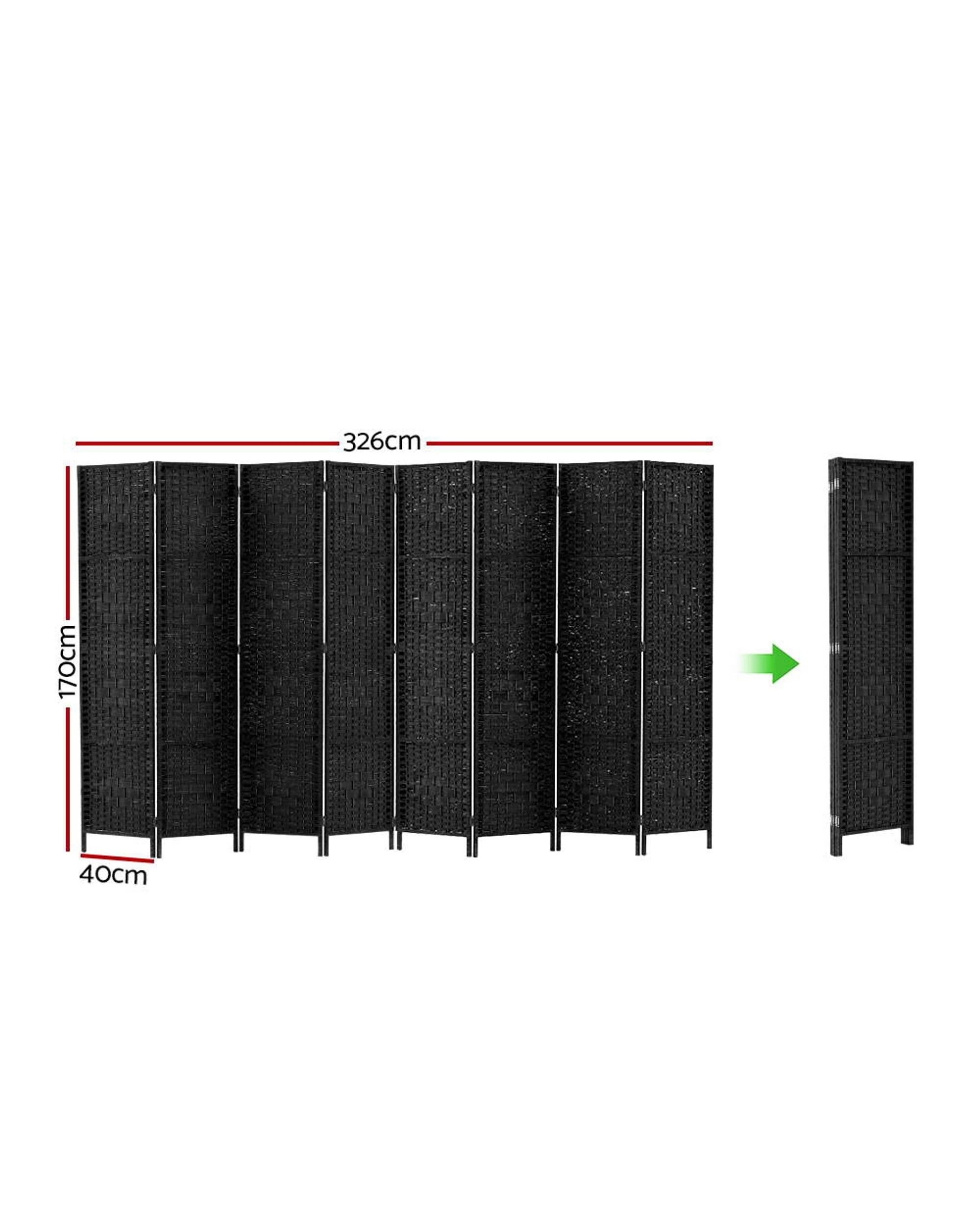 2 Artiss 8 Panel Room Divider Screen 326x170cm Woven - Black, 2 of 8