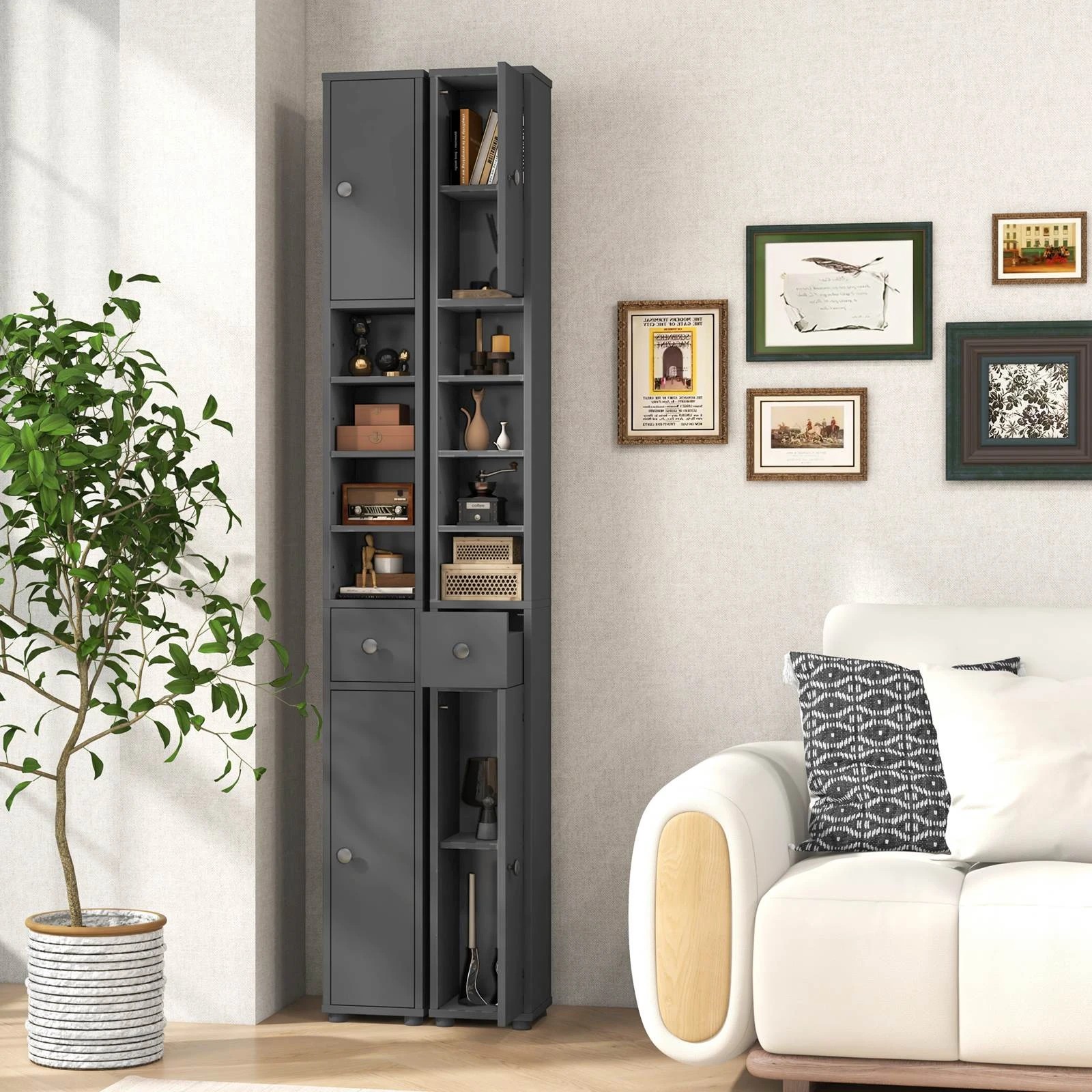 1 Costway 1.8M Tall Bathroom Storage Cabinet Slim Kitchen Tallboy Cupboard Sideboard, 1 of 2