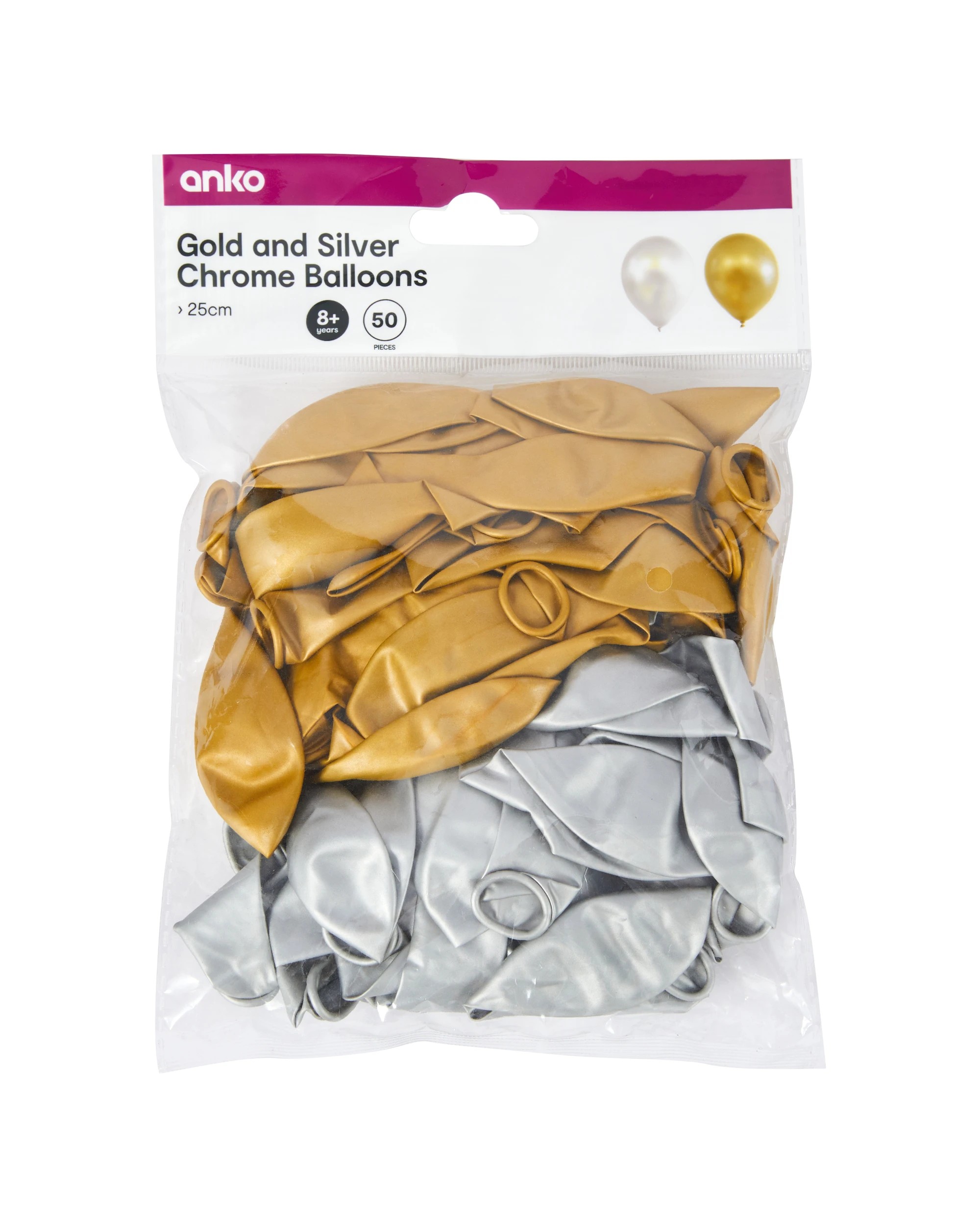 3 50 Piece Gold Look and Silver Look Chrome Balloons, 3 of 3