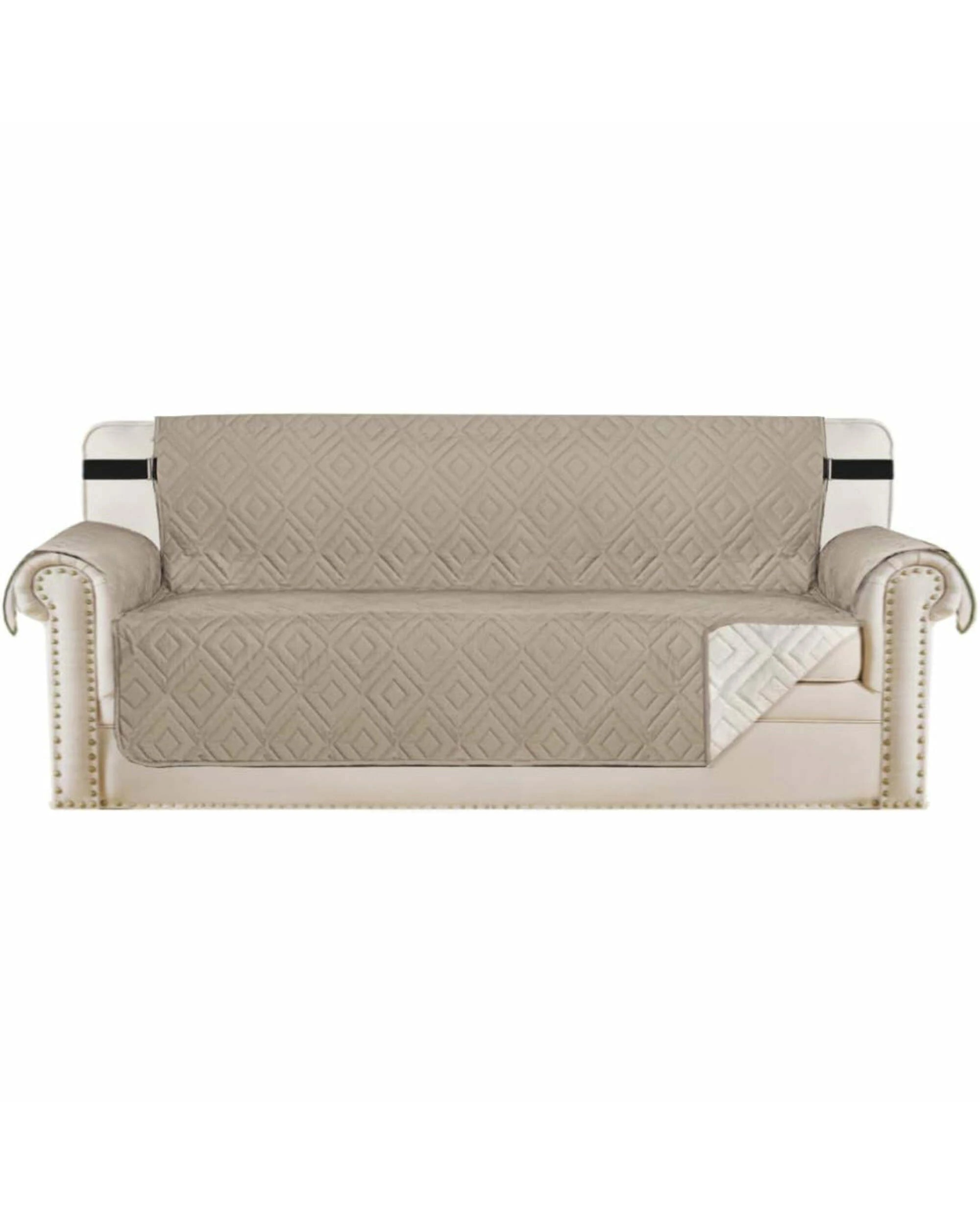 1 Smarcute 3 Seater Reversible Non-Slip Sofa Cushion with Straps - Brown, 1 of 5
