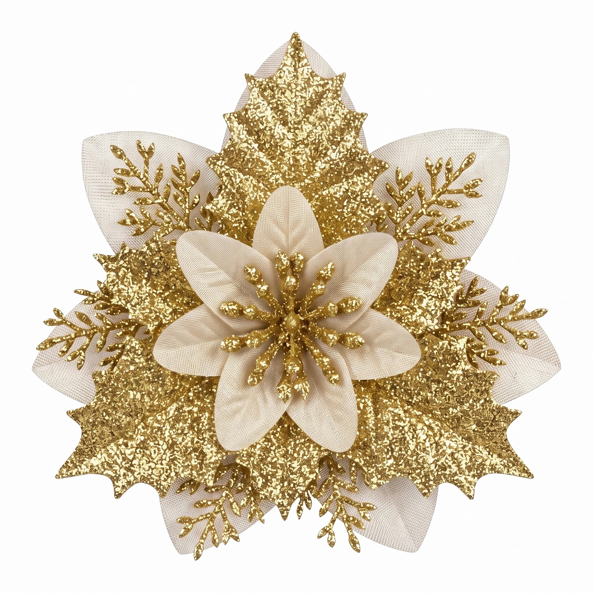 1 Jingle Jollys 10Pcs Christmas Tree Flower Set Xmas Garland Wreath Poinsettia Decorations - Gold, 1 of 9