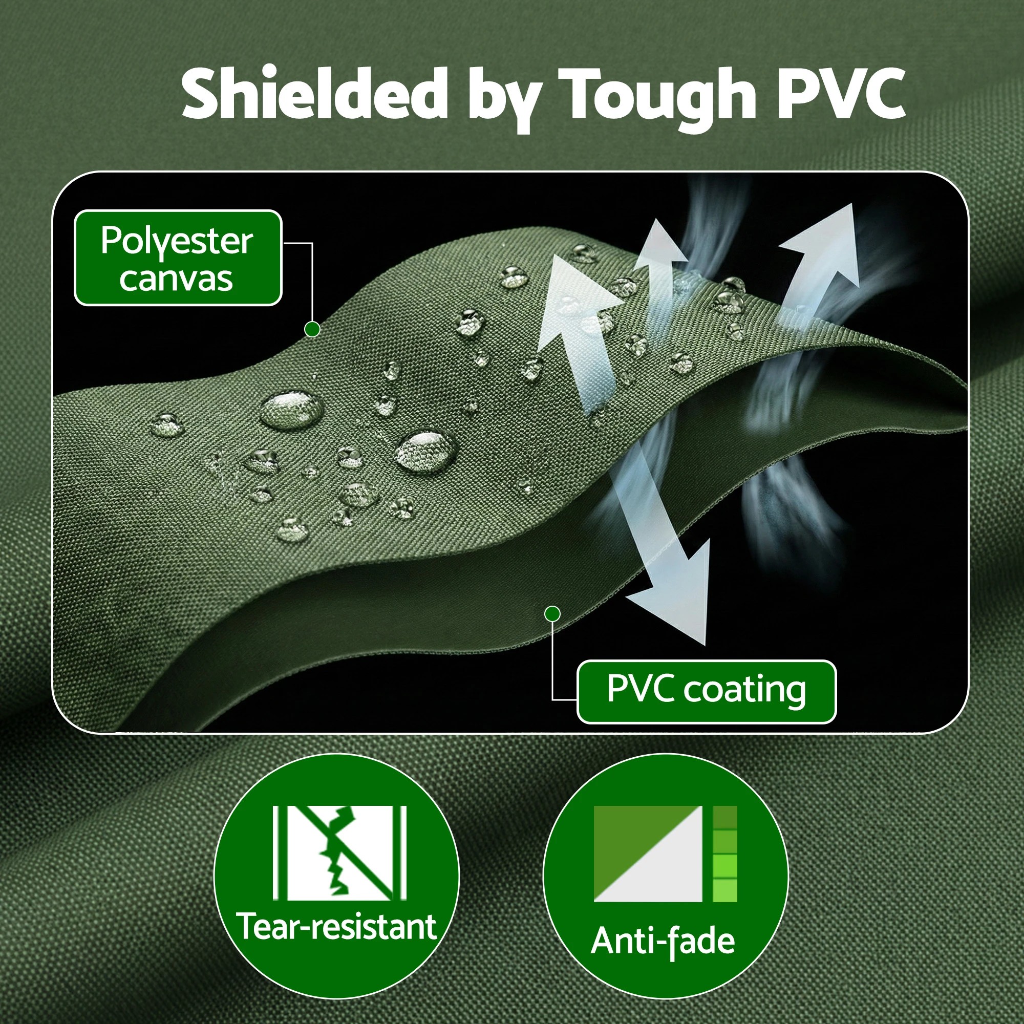 3 Instahut 4x6m Tarp Tarpaulin 600GSM Camping Canvas Heavy Duty Water Resistant - Green, 3 of 6